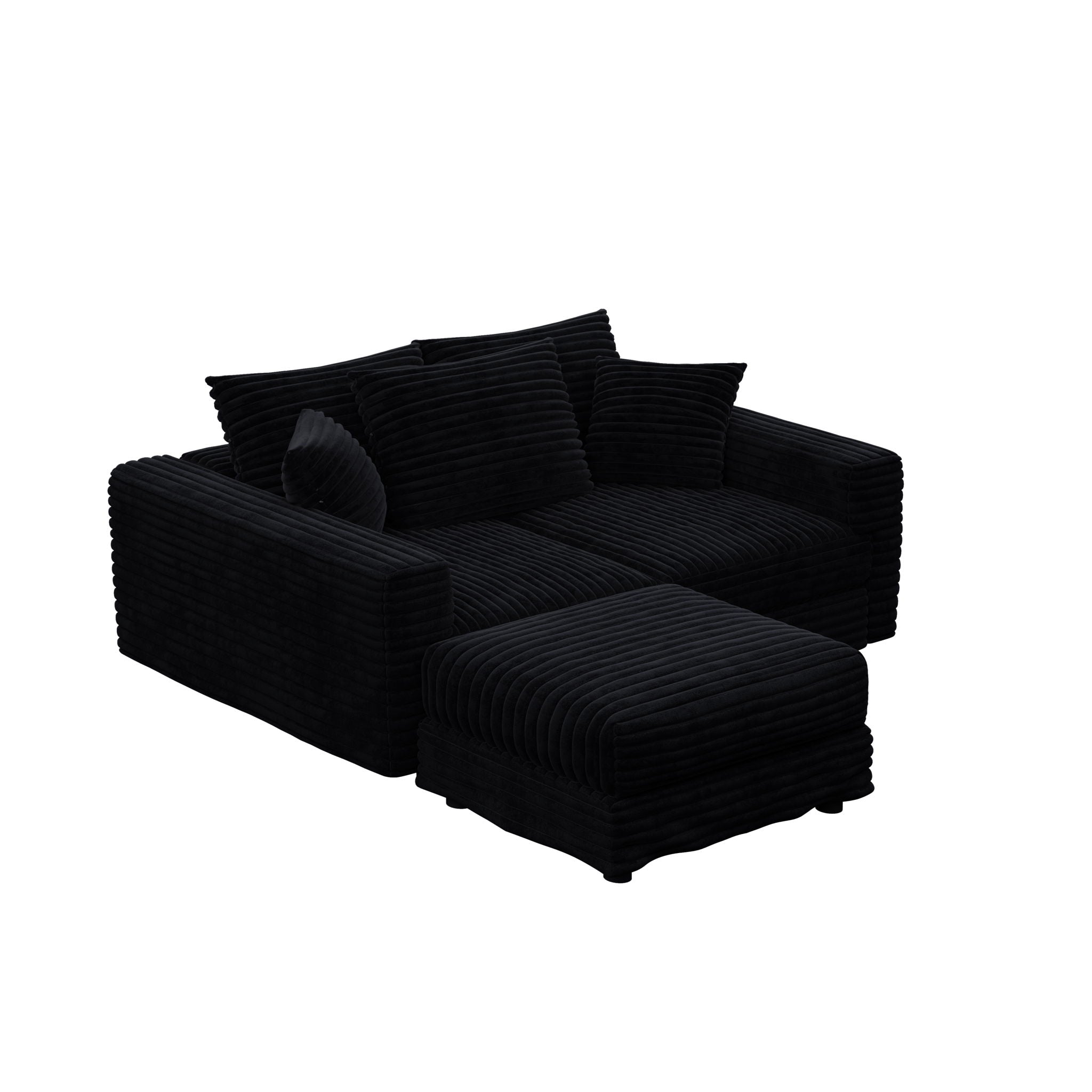 Deep Seat Convertible Sofa With Soft Pillows And Ottomans