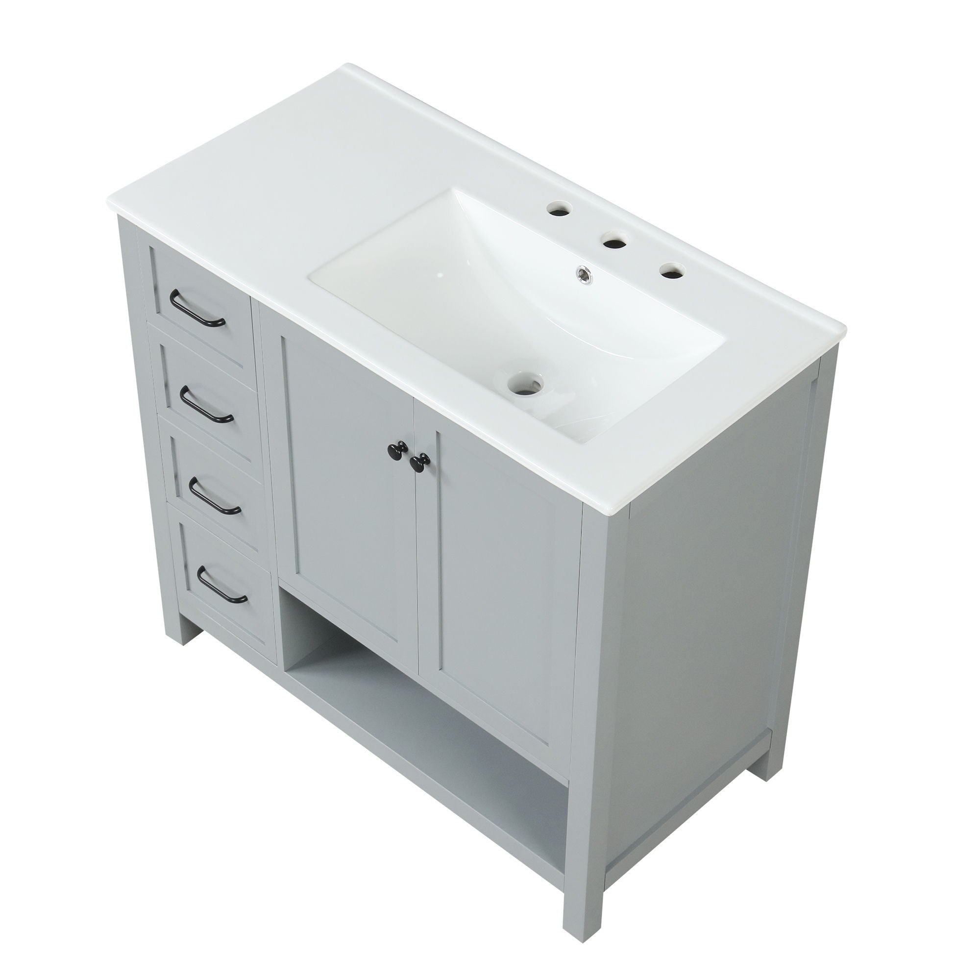 Bathroom Vanity With Sink Top, Bathroom Vanity Cabinet With 2 Doors And 2 Drawers, Open Shelf