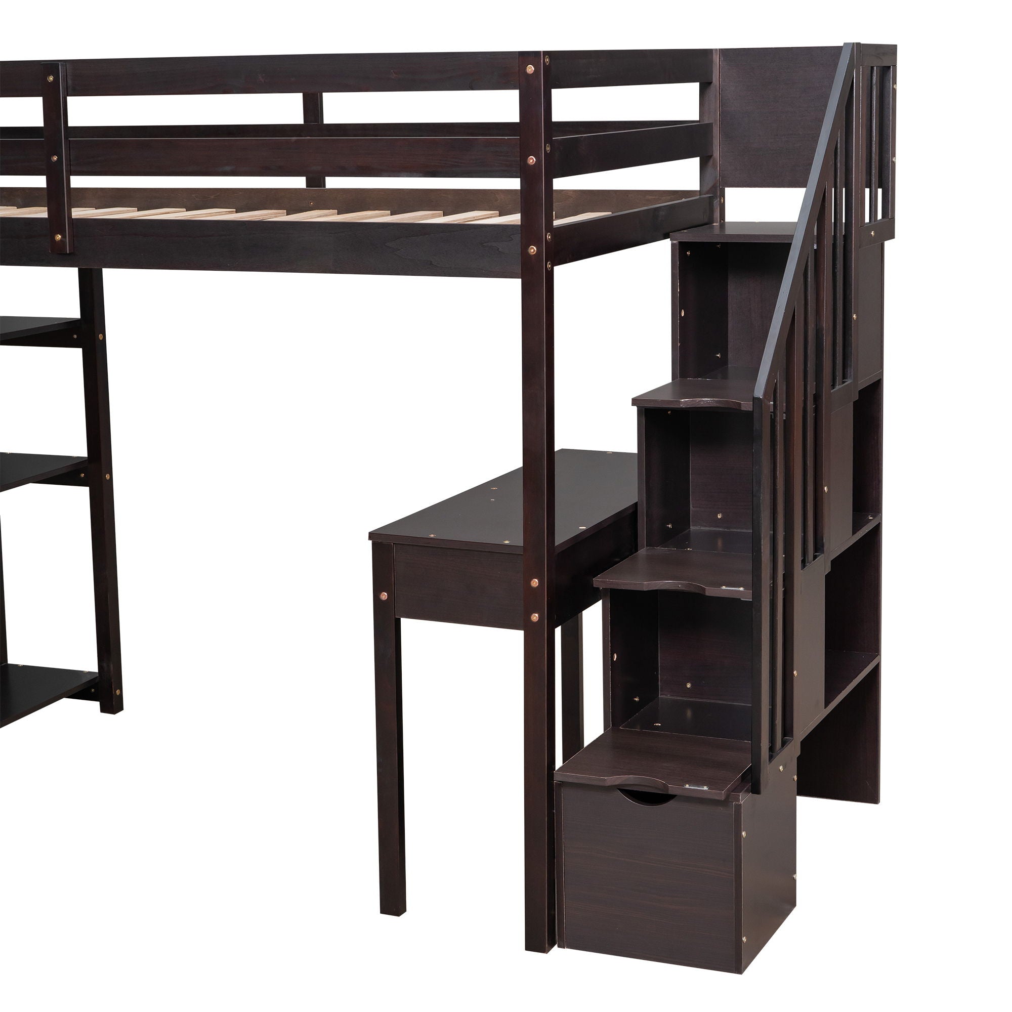 Loft Bed With Storage Drawers, Desk And Stairs With Shelves