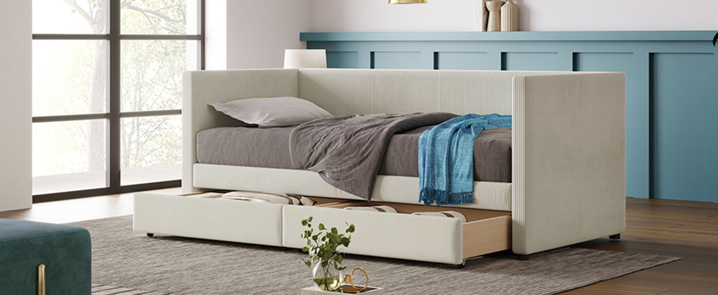 Daybed With Two Drawers And Wood Slat