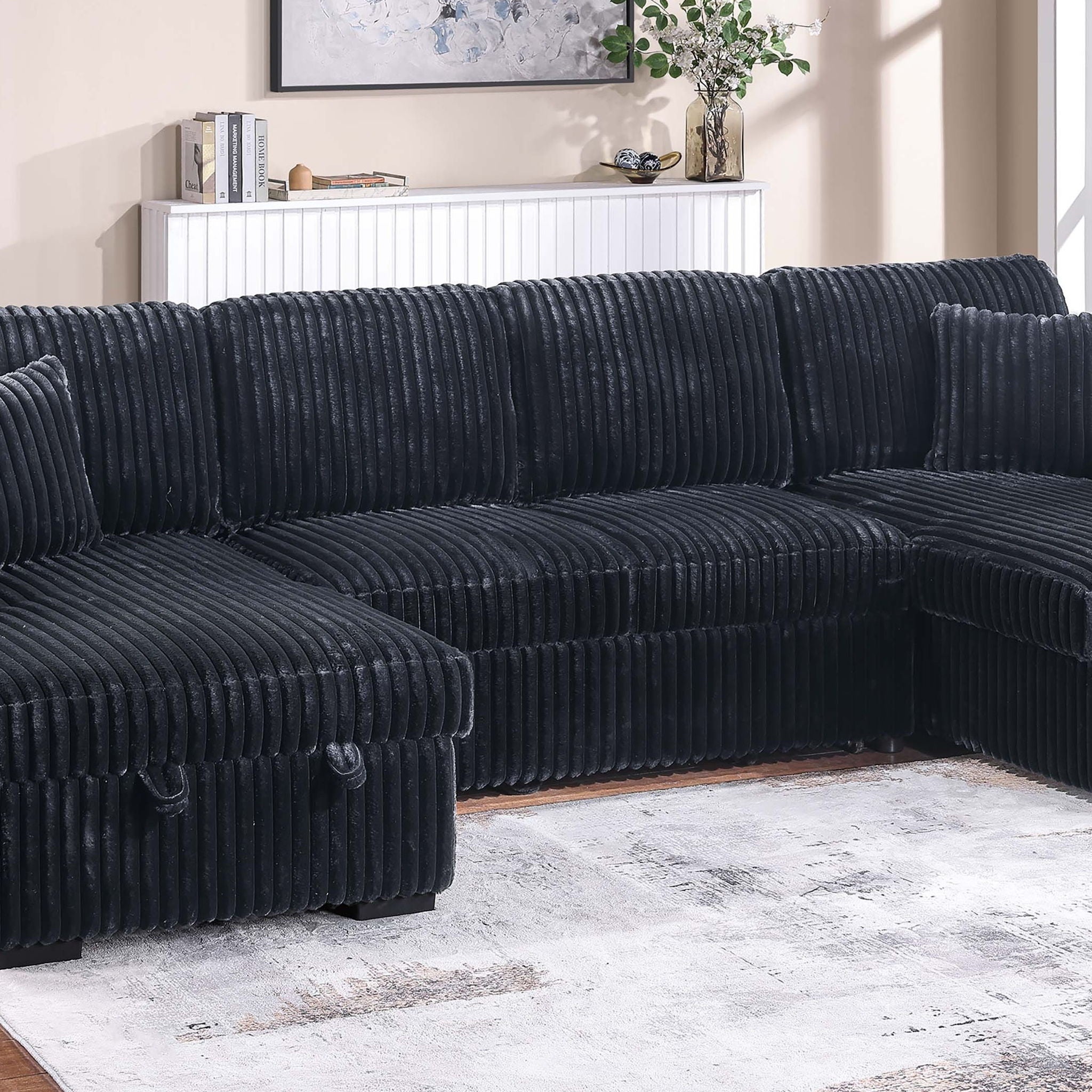 Convertible Sectional Upholstered Sleeper Sofa With Storage Chaise