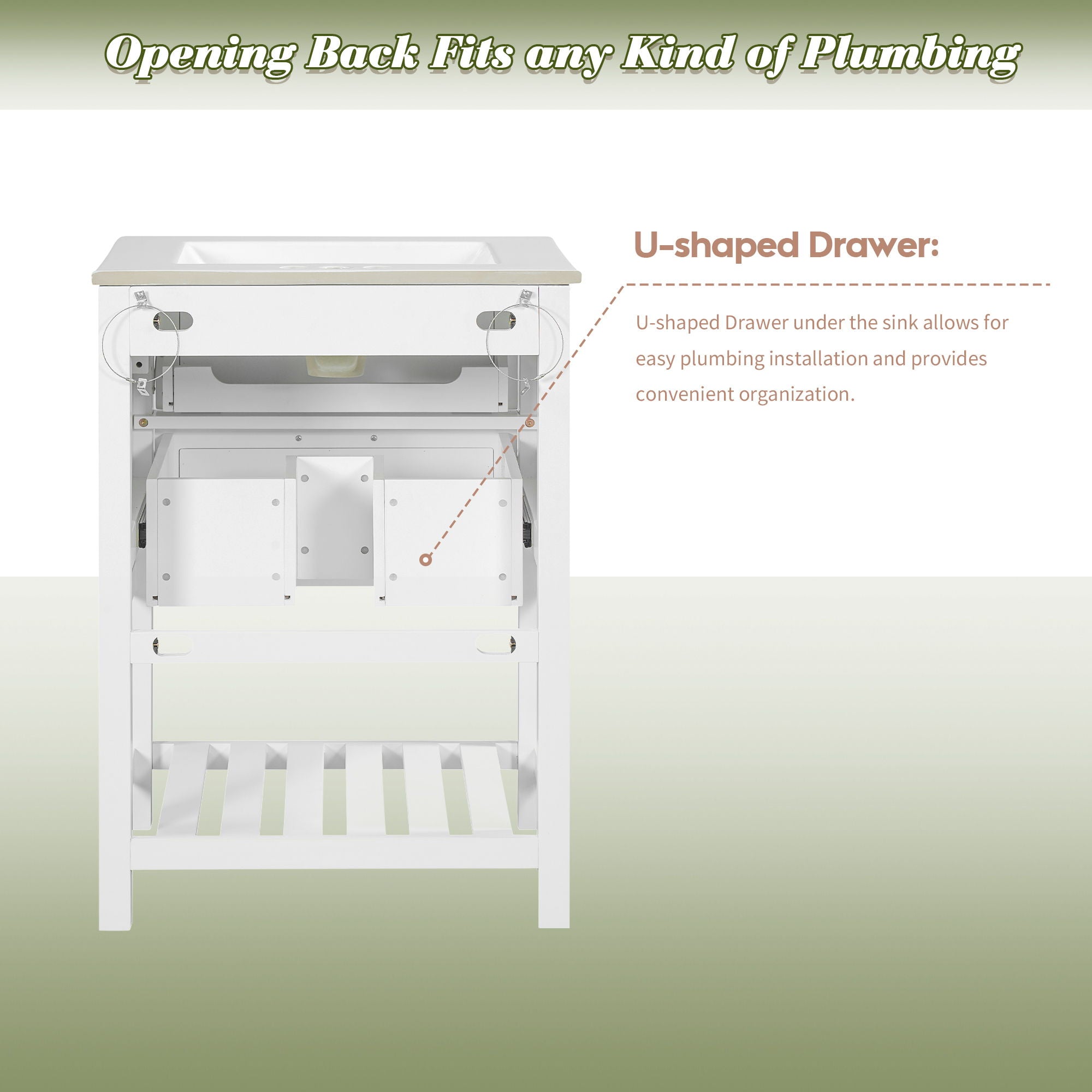 Modern Bathroom Vanity With Integrated Sink, Cabinet With 1 Deep Drawer And 1 Tip-Out Drawer