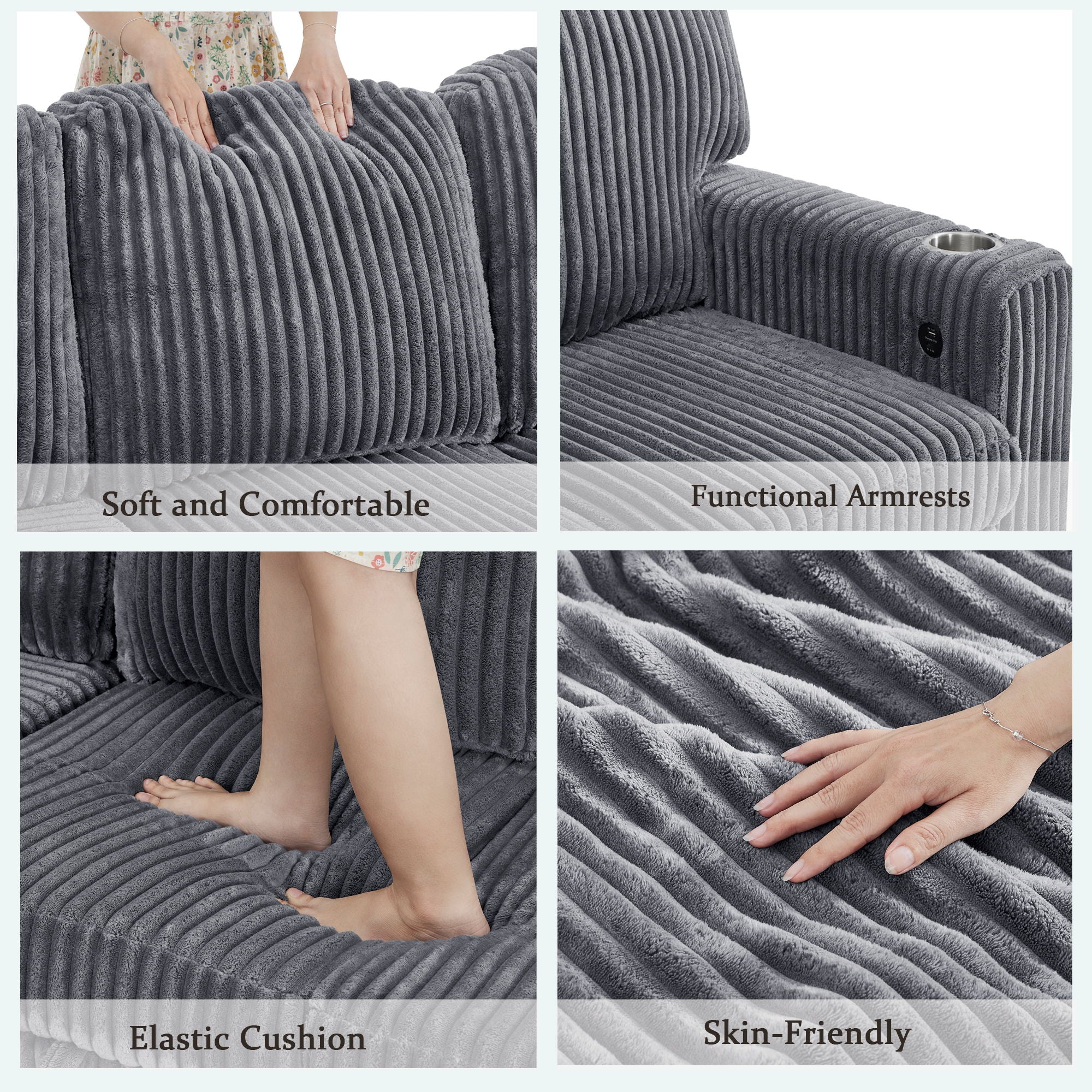L-Shaped Sofa With Pull Out Sofa Bed With USB