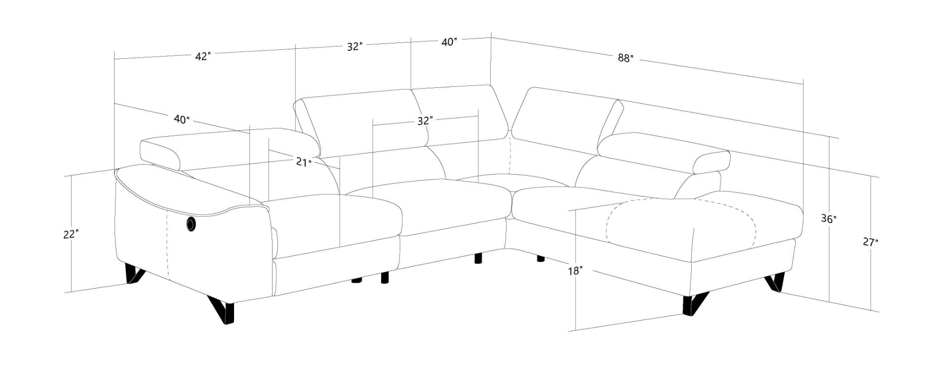 Divani Casa Versa - Modern Grey Teco Leather LAF Chaise Sectional with Recliner