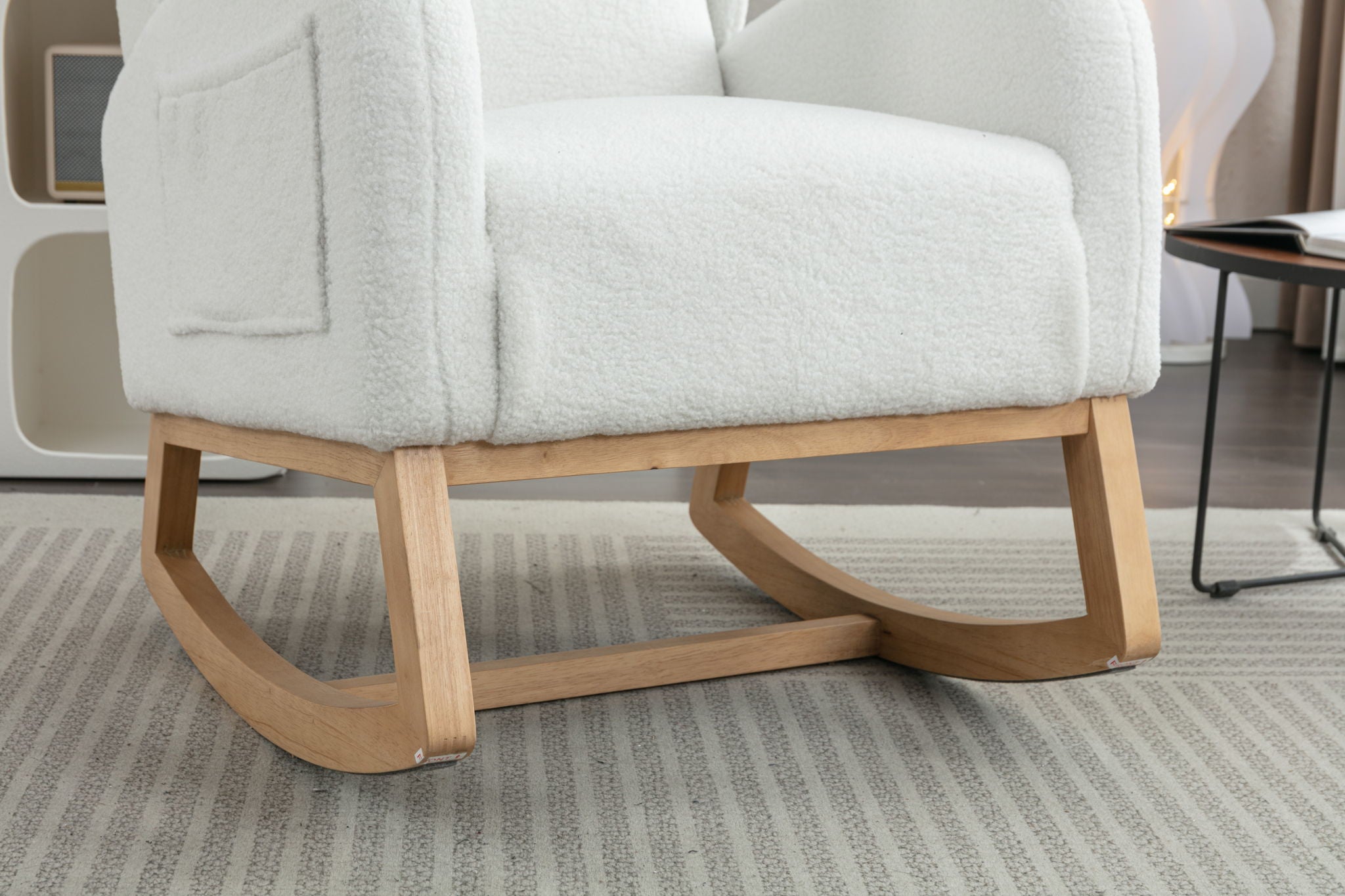 Teddy Fabric Rocking Chair With Packet Wood Legs - Ivory