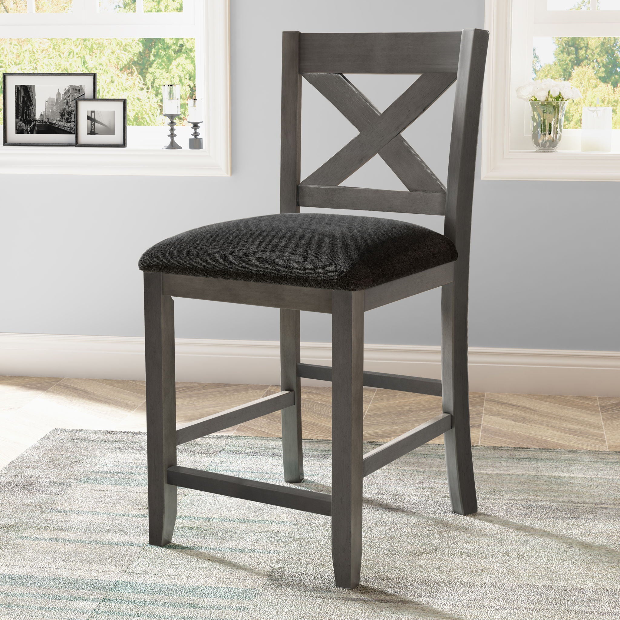 5 Pieces Counter Height Rustic Farmhouse Dining Room Wooden Bar Table Set With 2 Stools And 2 Chairs