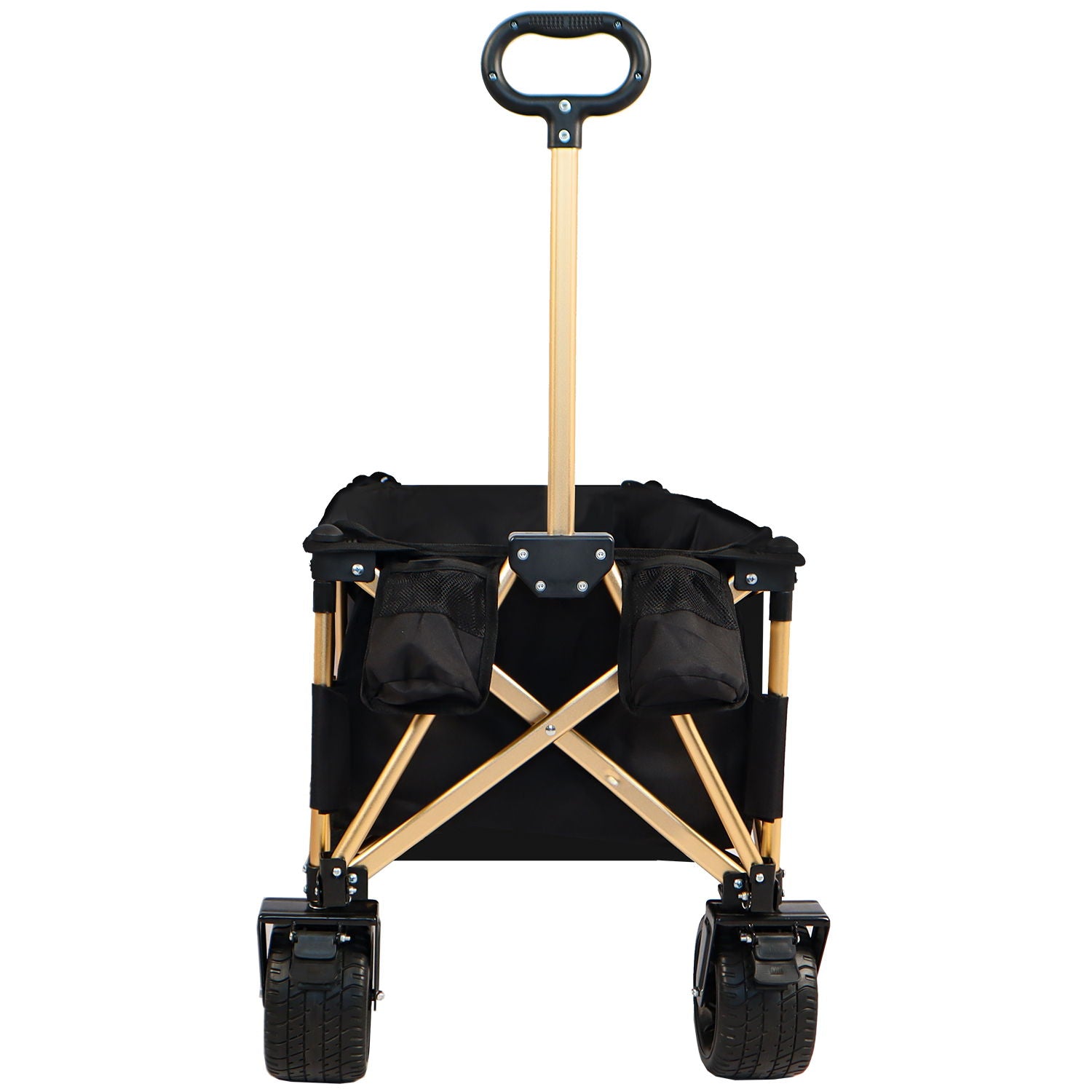 Aluminum Alloy Folding Wagon, Heavy Duty Utility Beach Wagon Cart For Sand With Big Wheels, Adjustable Handle & Drink Holders For Shopping, Camping, Garden And Outdoor