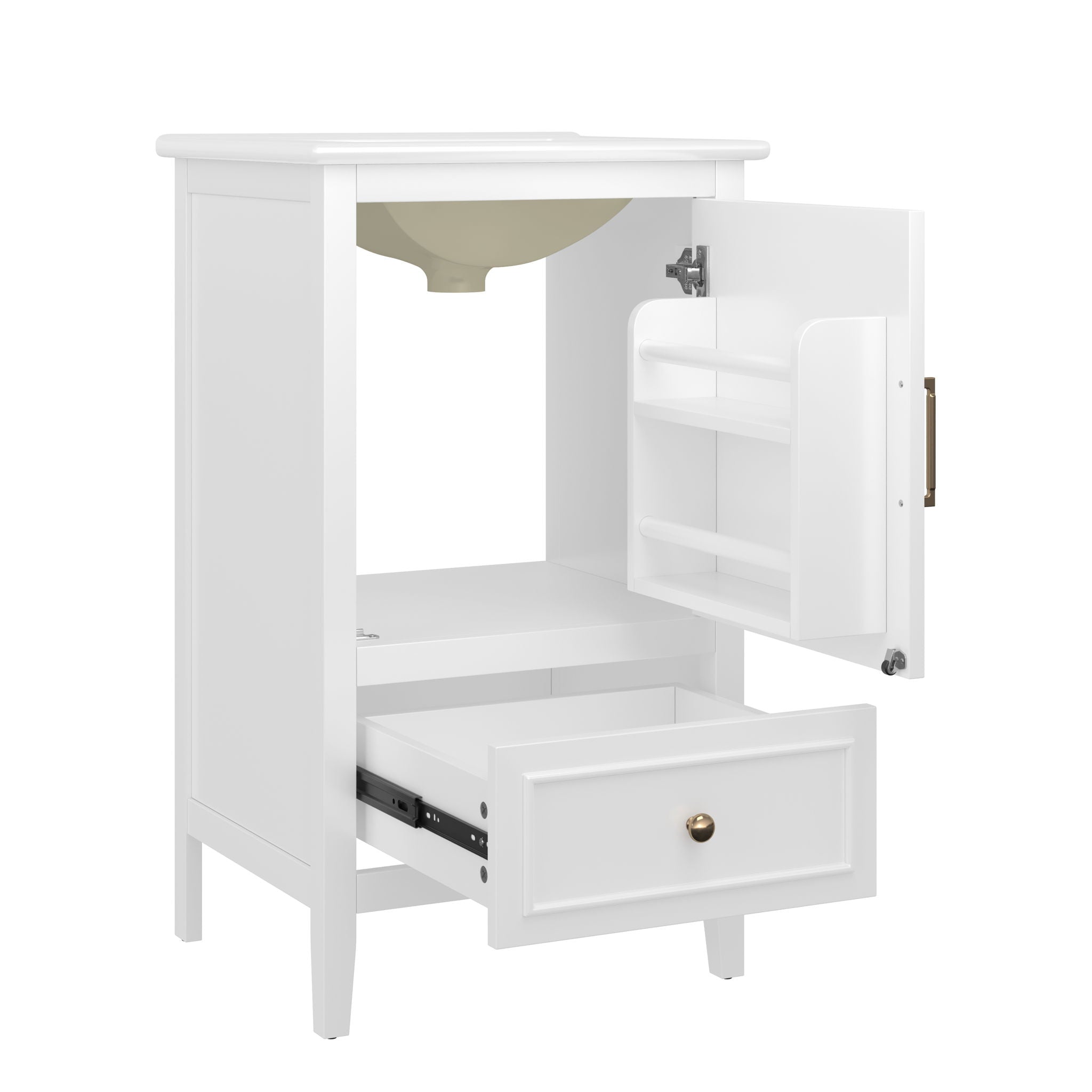 Modern Bathroom Vanity With Sink, Cabinet Storage, Drawer & Adjustable Feet