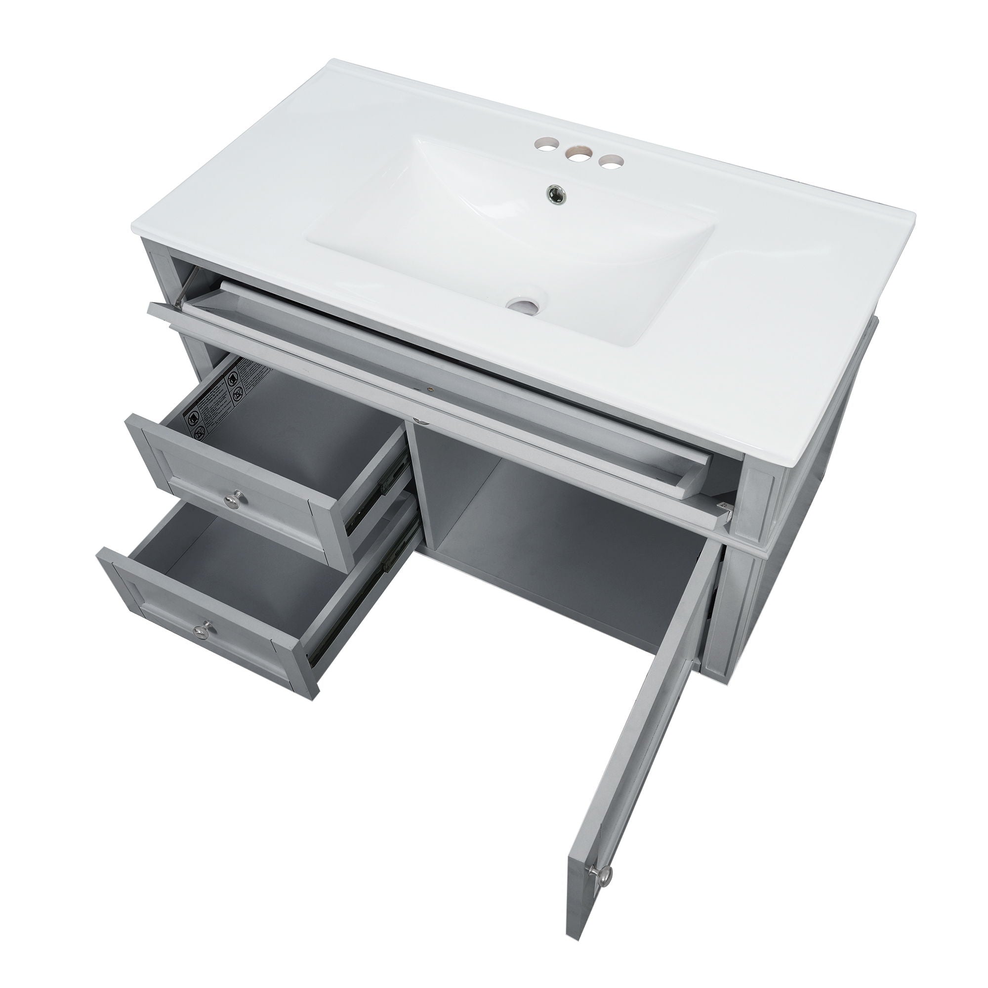 Modern Wall Mounted Floating Cabinet With Double Drawer And Sink