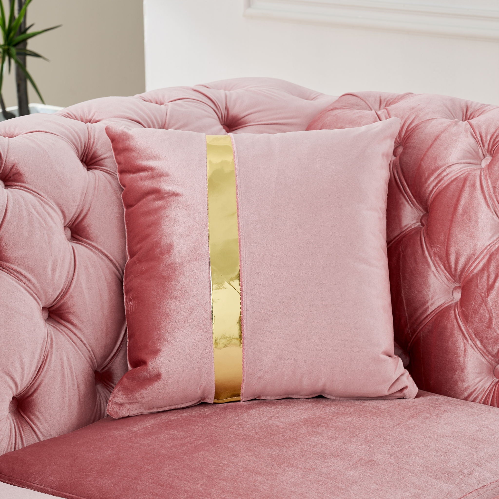 L Shaped Chesterfield Sectional Sofa With Stainless Steel Accents