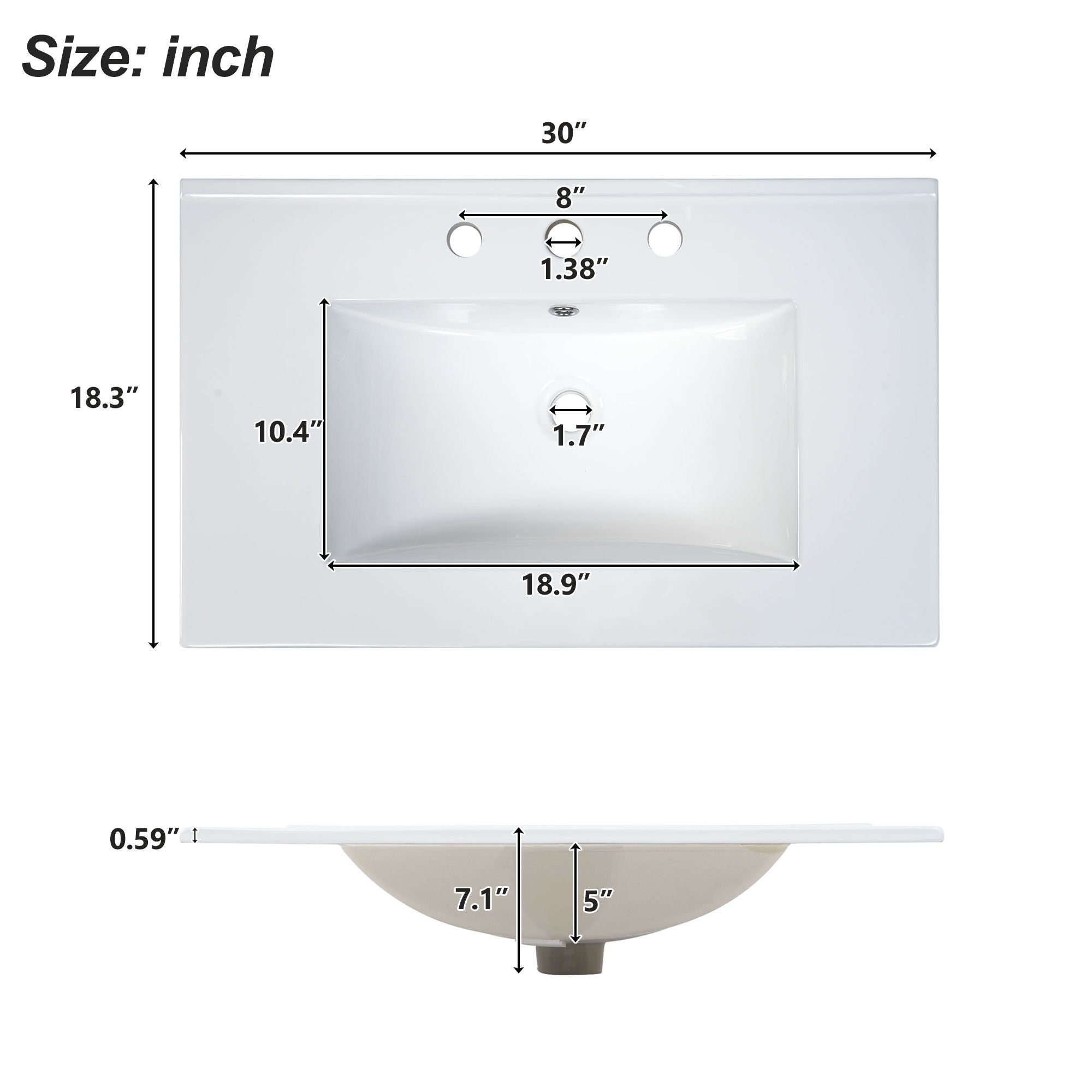 Modern Bathroom Vanity With Ceramic Sink, Soft Close Doors, Adjustable Shelves