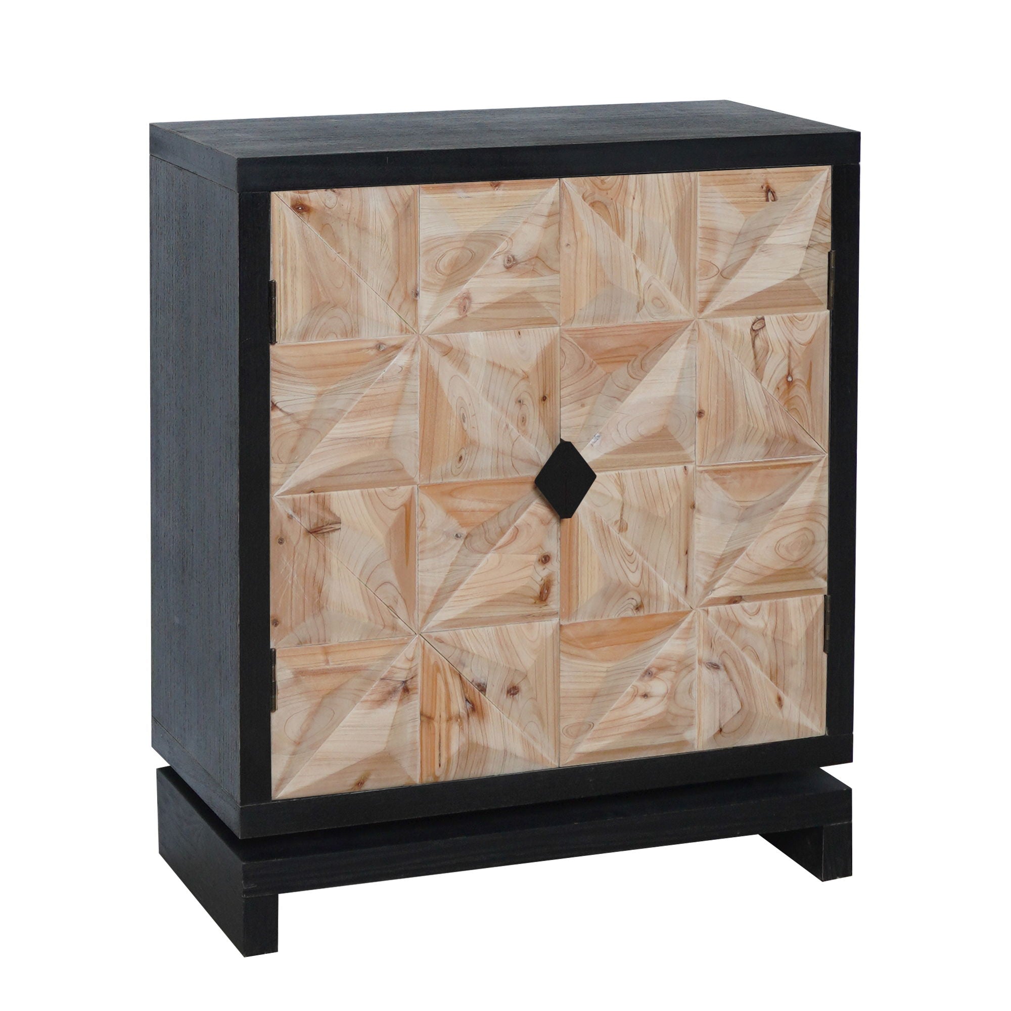 2 Door Accent Storage Cabinet With Diamond Handle - Black / Natural