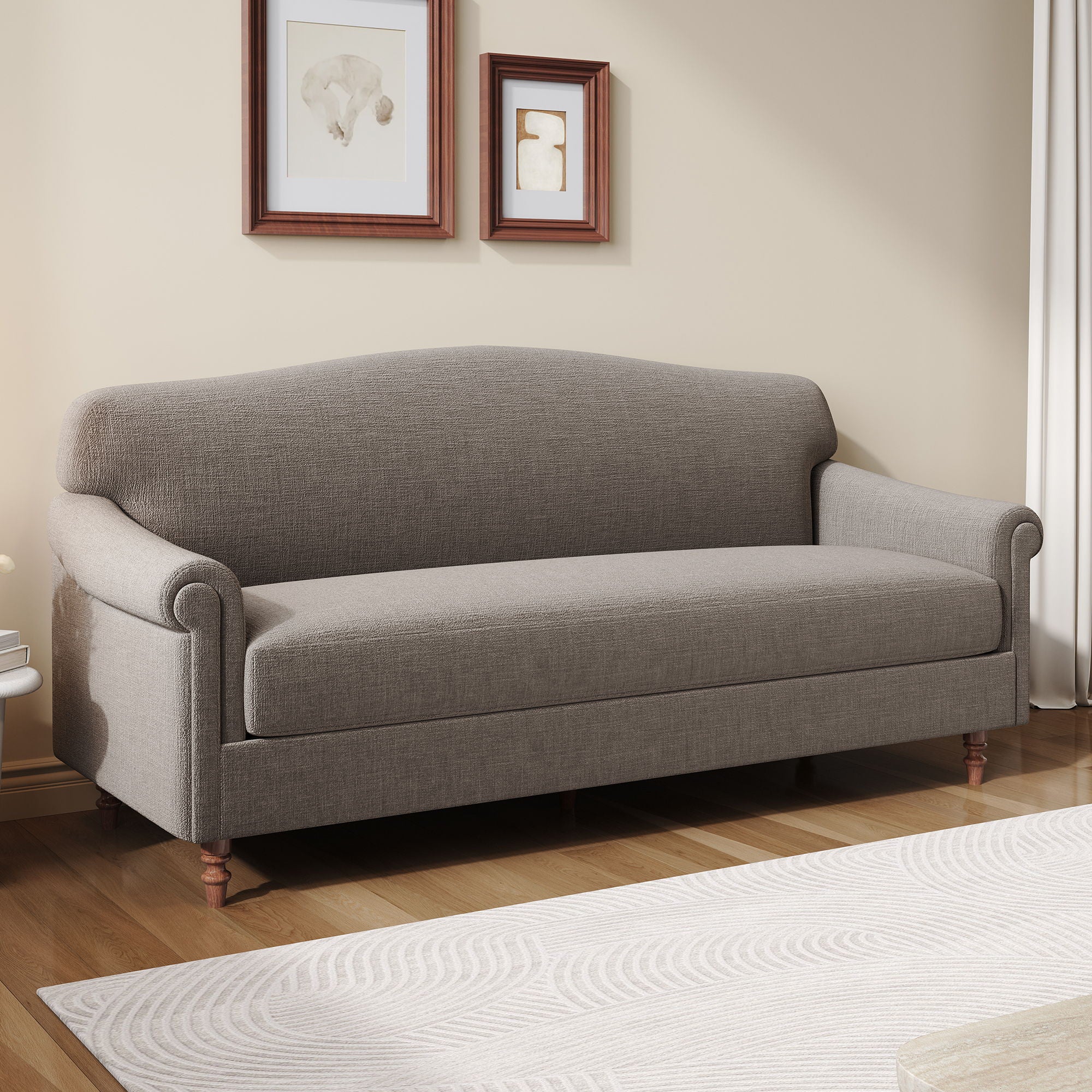 Loveseat Sofa With Rolled Arm For Living Room - Brown