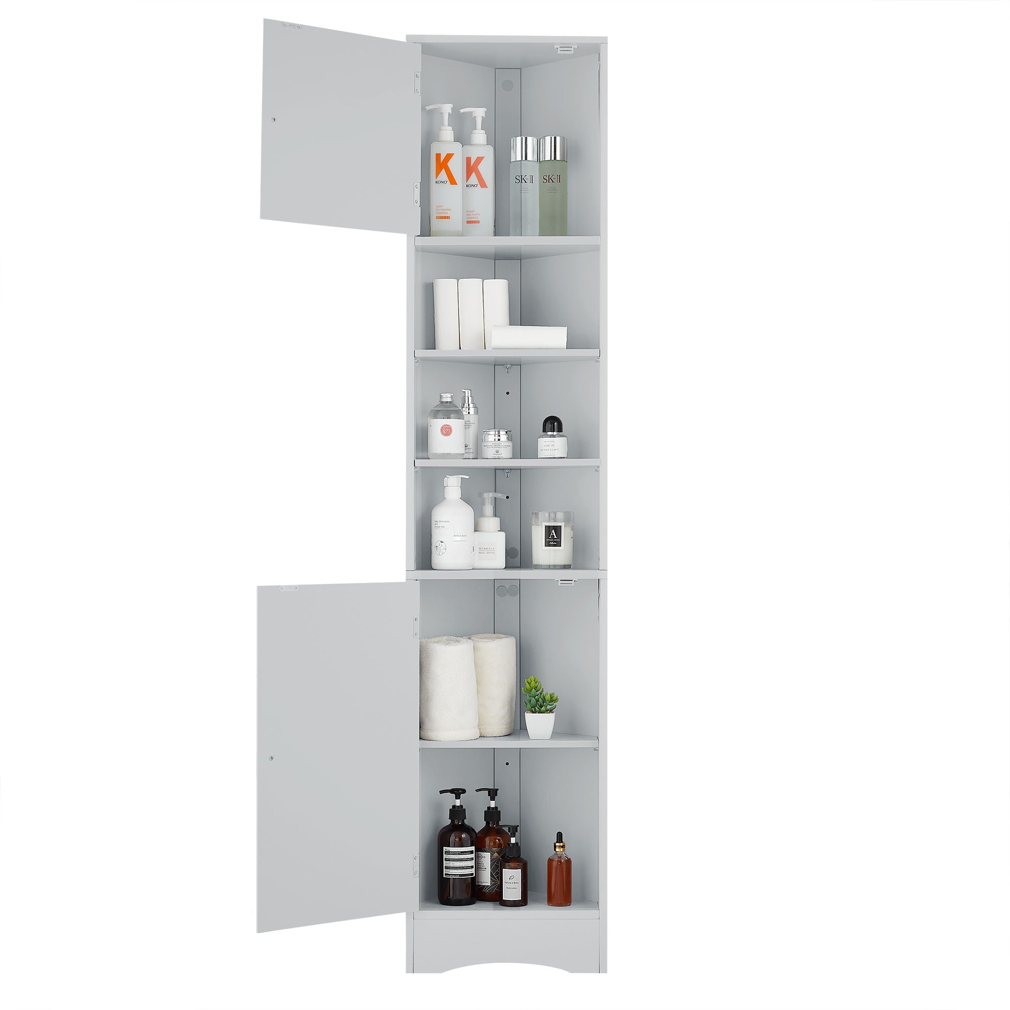 Multi Functional Corner Cabinet With Adjustable Shelves And 2 Doors