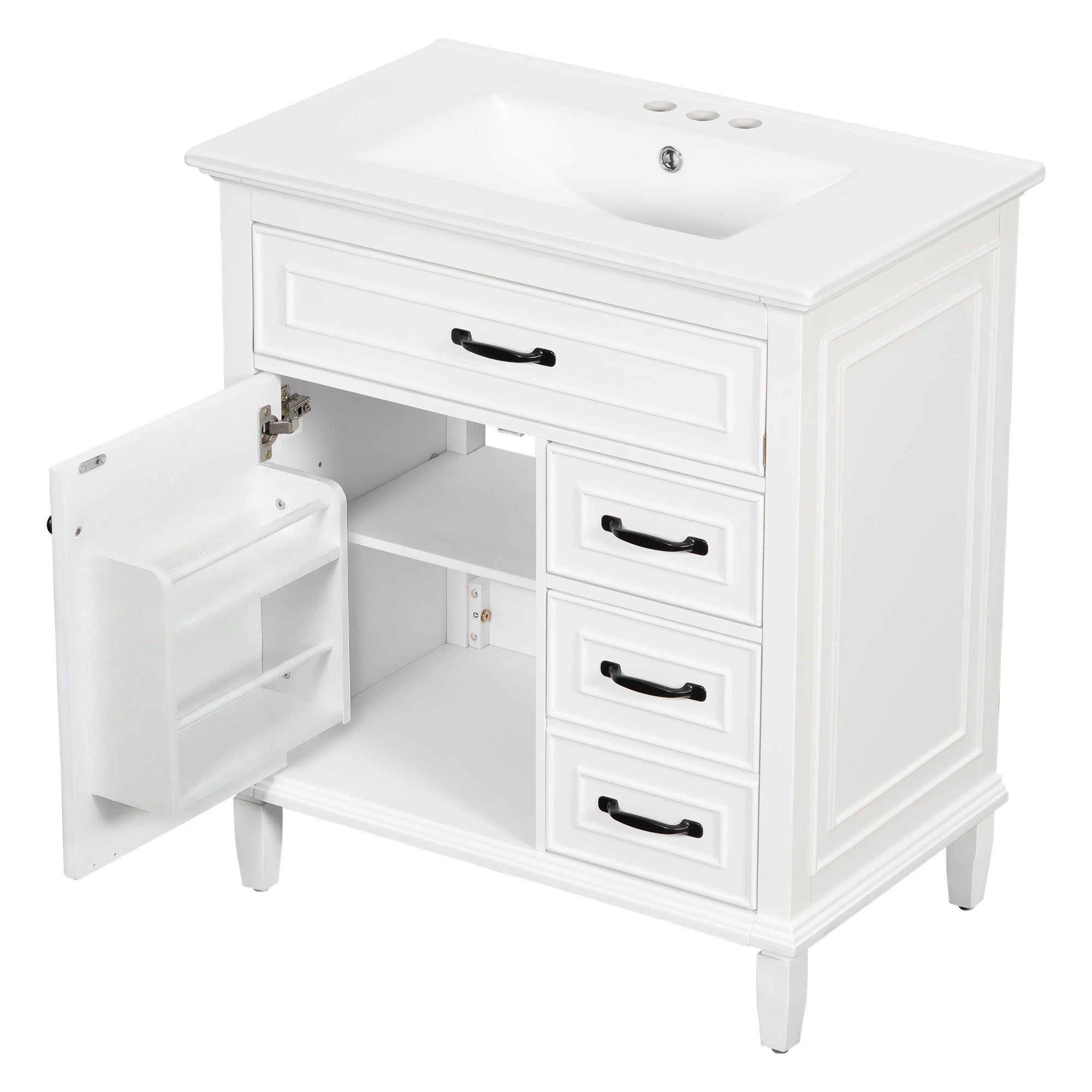 Bathroom Vanity With Sink Top, Flip Drawers, Adjustable Shelf