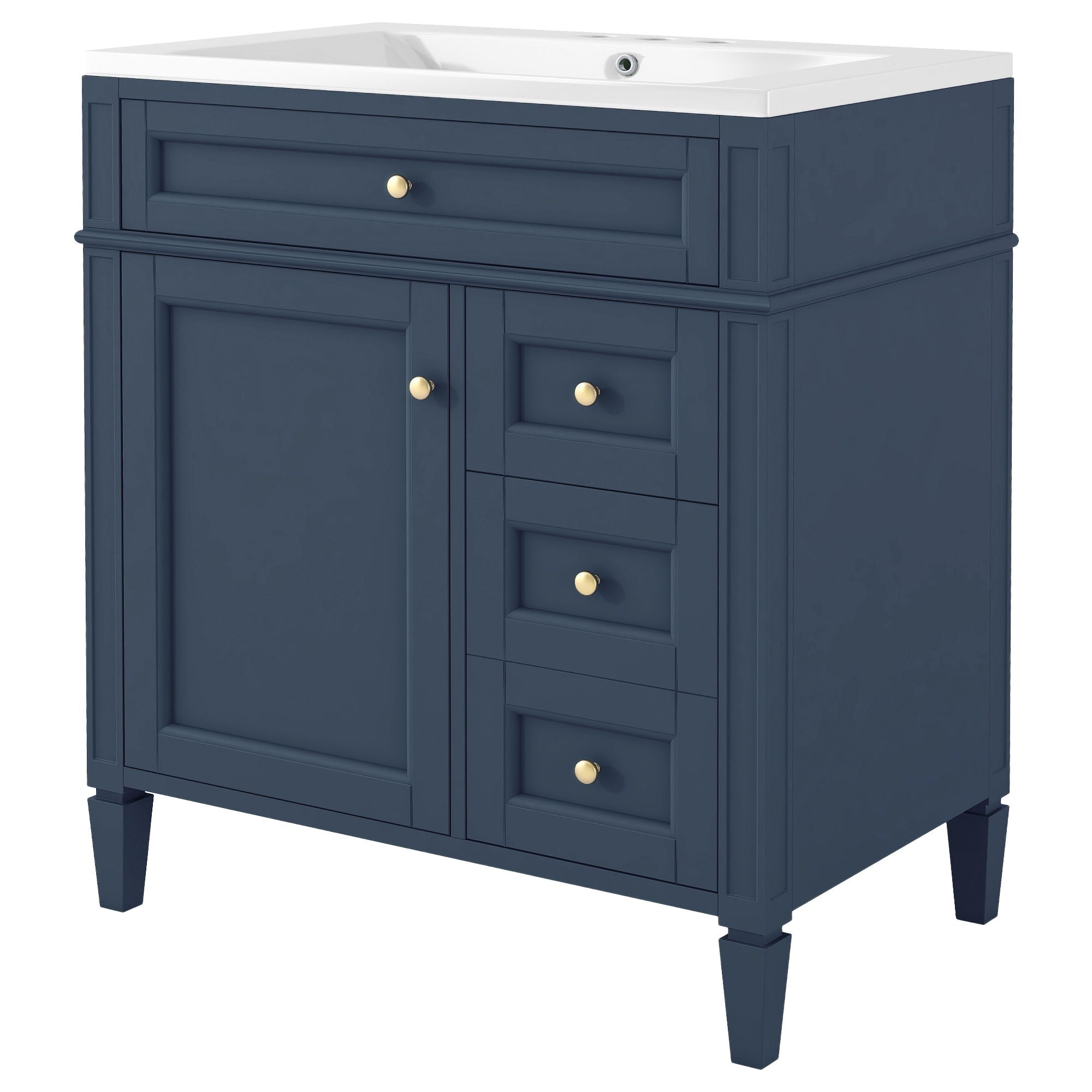 Bathroom Vanity With Top Sink, 2 Drawers And Tip Out Drawer, Rectangular Design