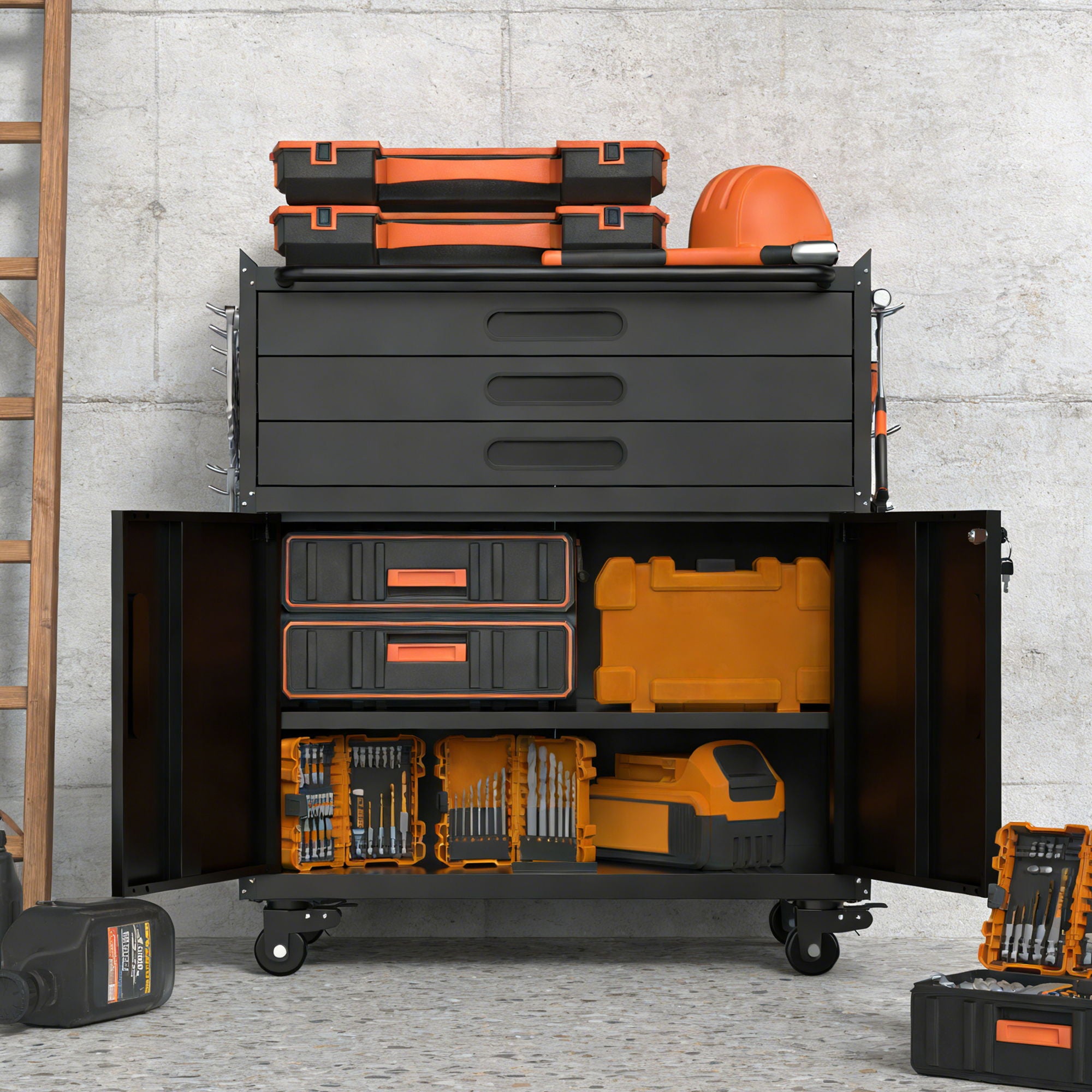 Rolling Tool Cabinet Heavy Duty Garage Storage With Lockable Doors