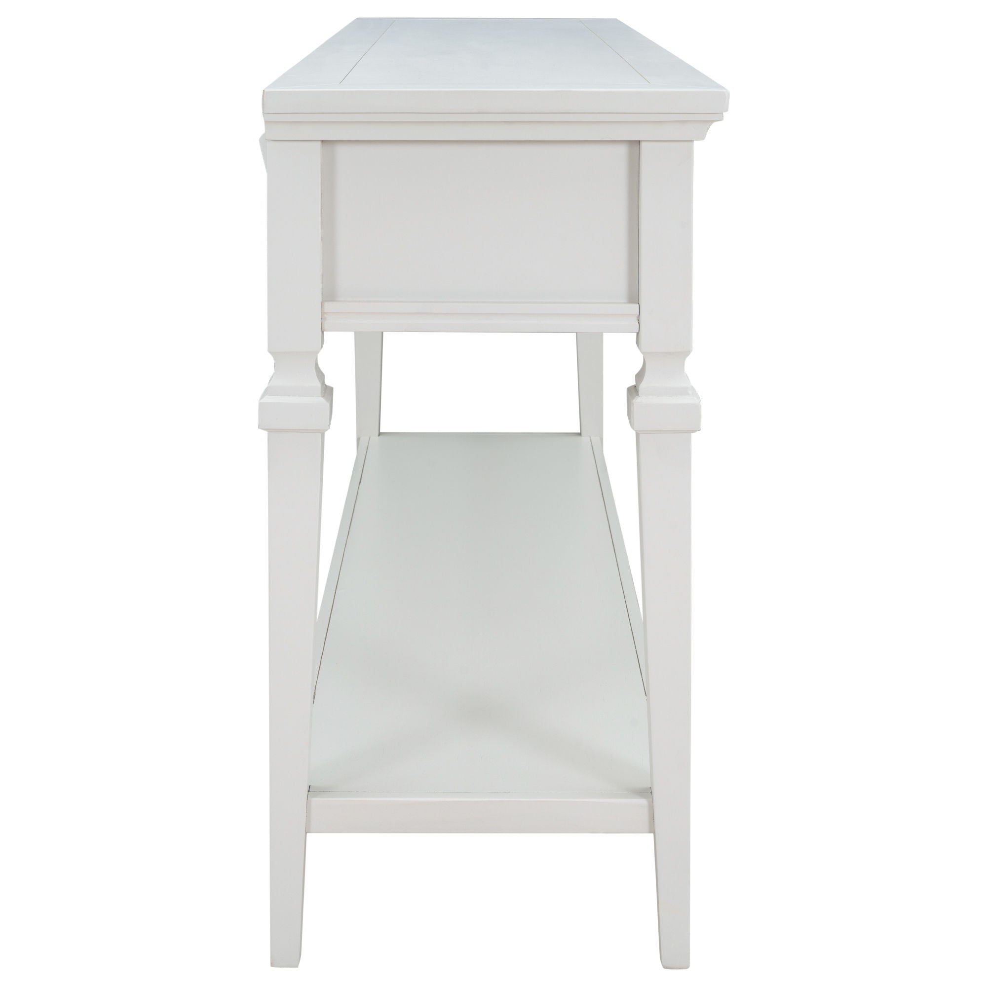 Classic Retro Style Console Table With 3 Top Drawers And Open Style Bottom Shelf - Antique White