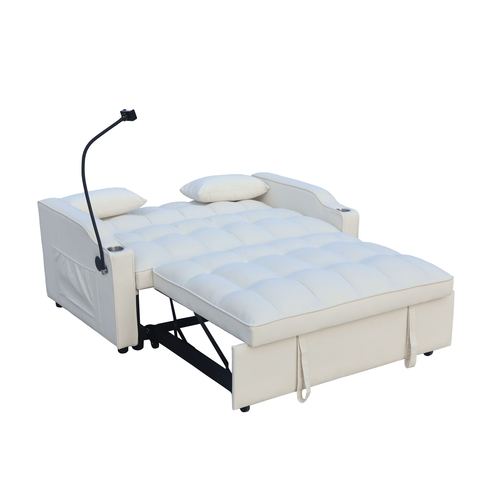 Modern Loveseat Futon Sofa With Pullout Bed, Adjustable Reclining Backrest, Toss Pillows