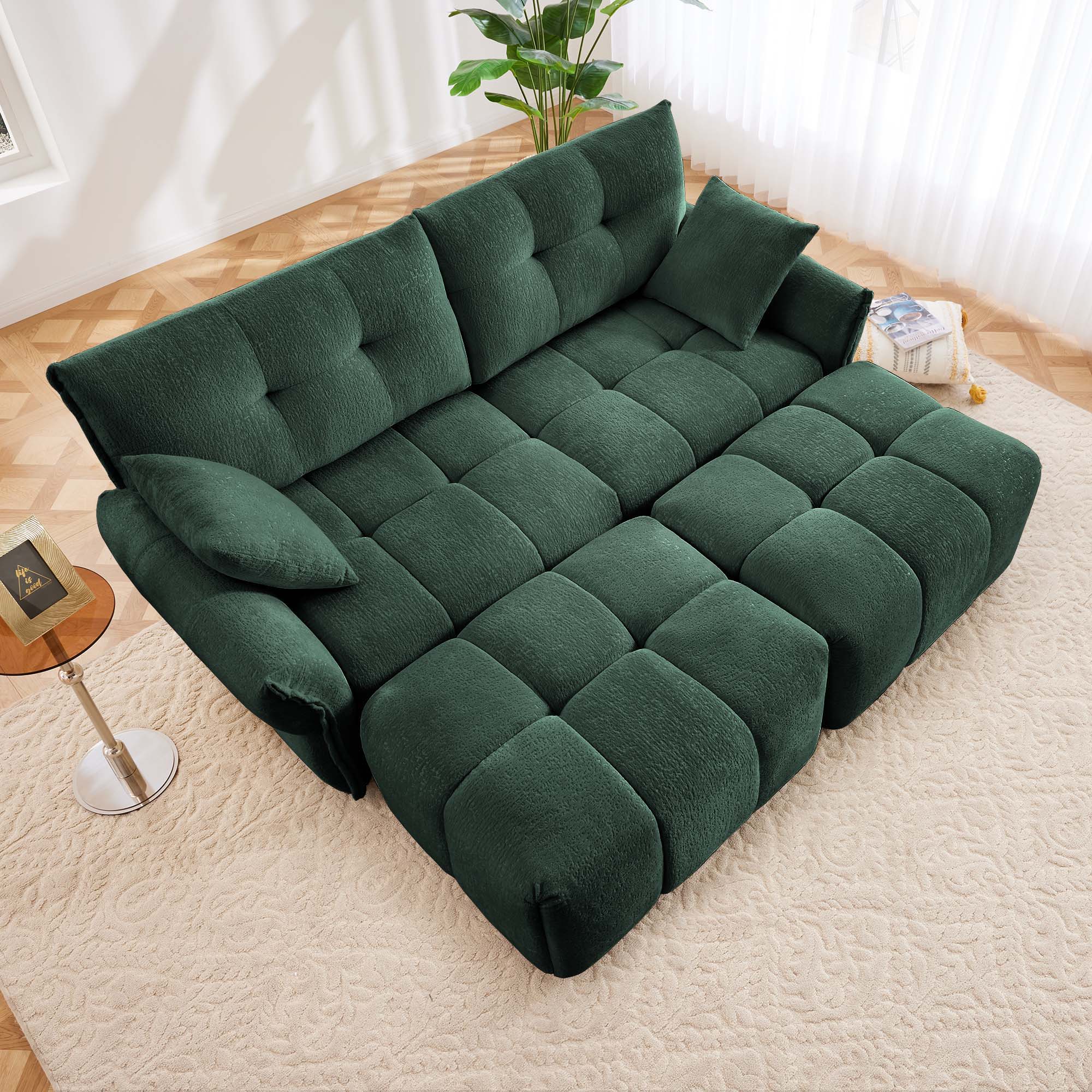 Sofa Set With Ottoman And Pillows, Textured, High Resilience Cushions