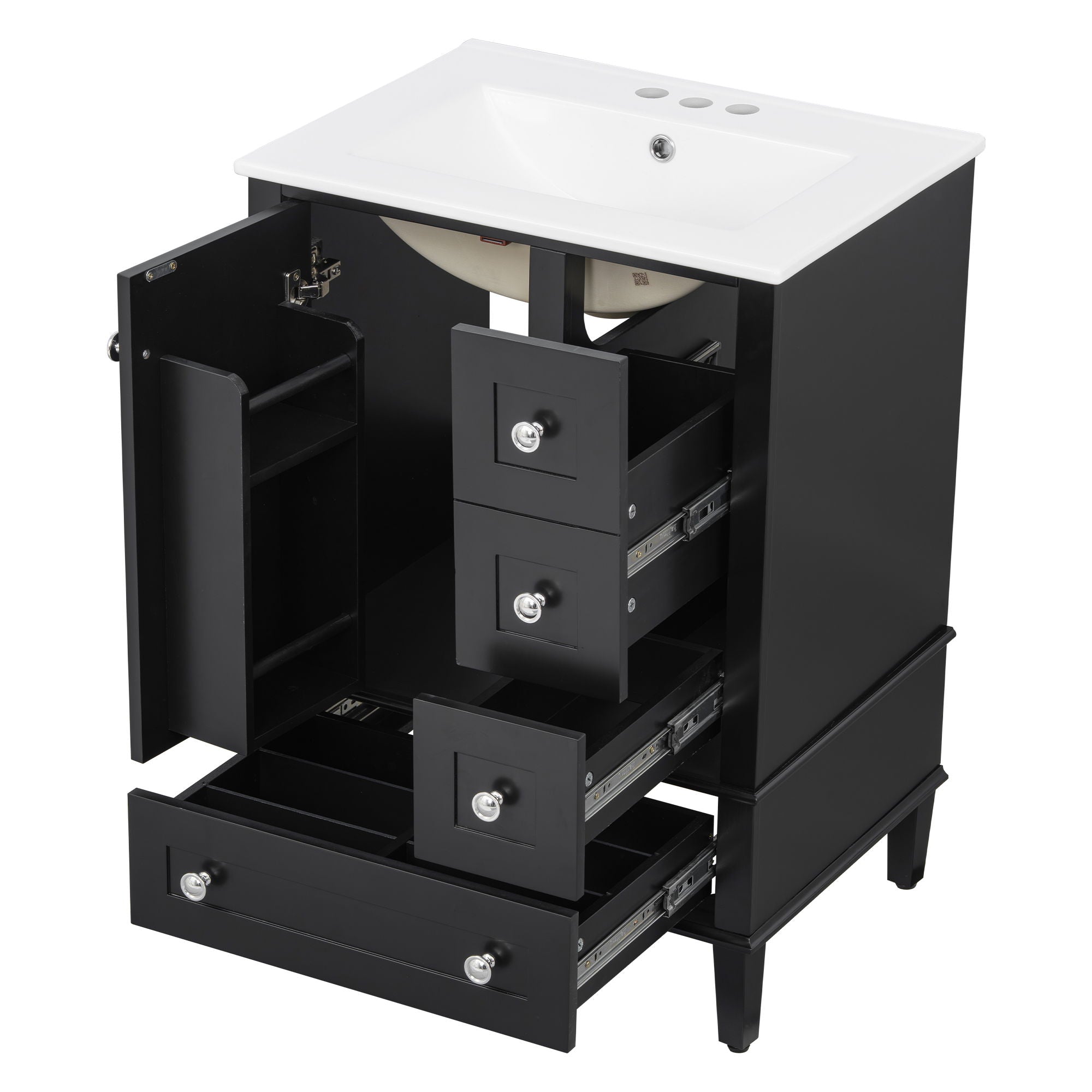 Bathroom Vanity With Integrated Basin, Soft Close Drawers, Door Mounted Double Layer Shelf