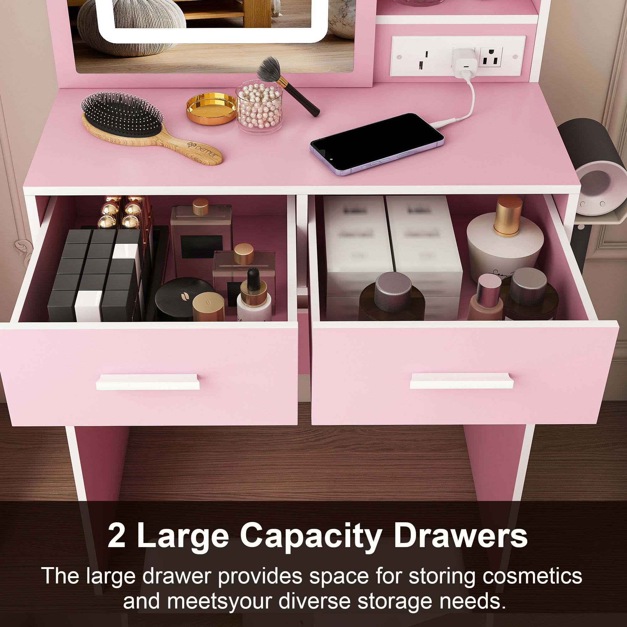 Small Makeup Vanity Desk With Adjustable LED Lights