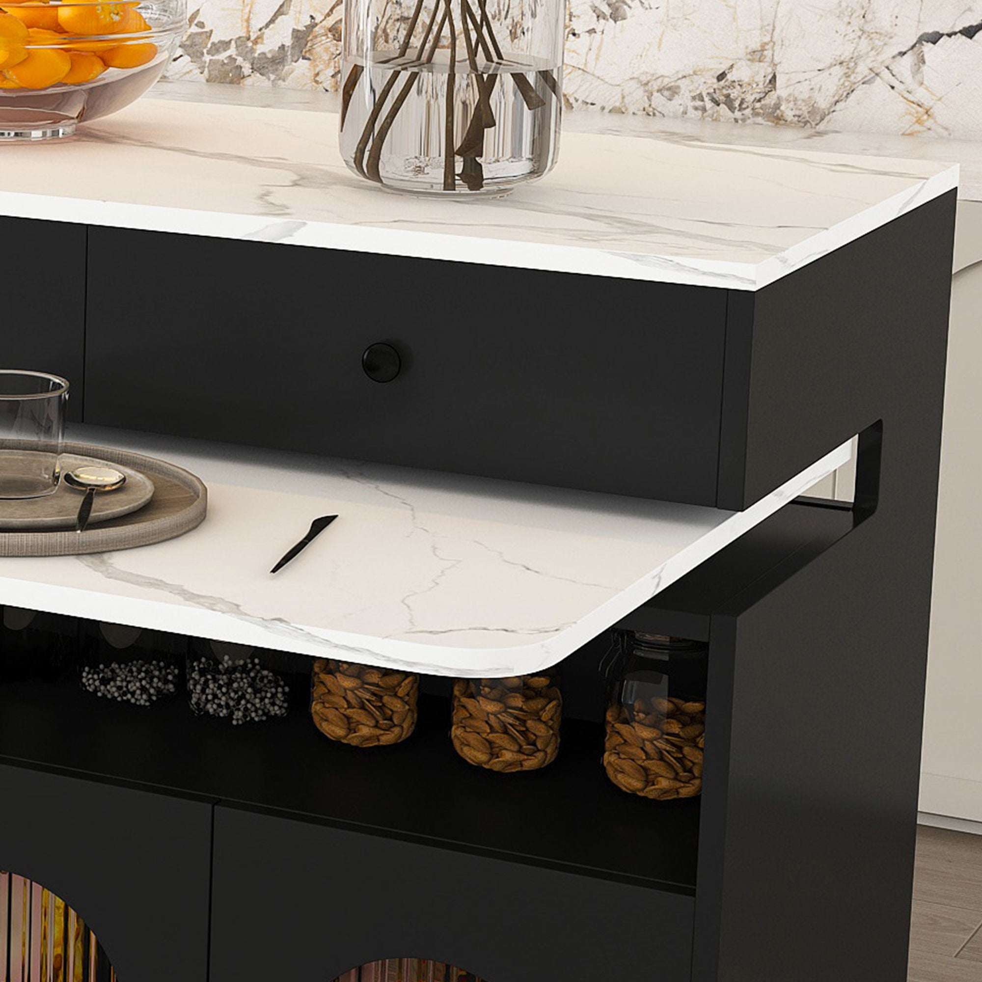 Kitchen Island With Extendable & Rotating Table