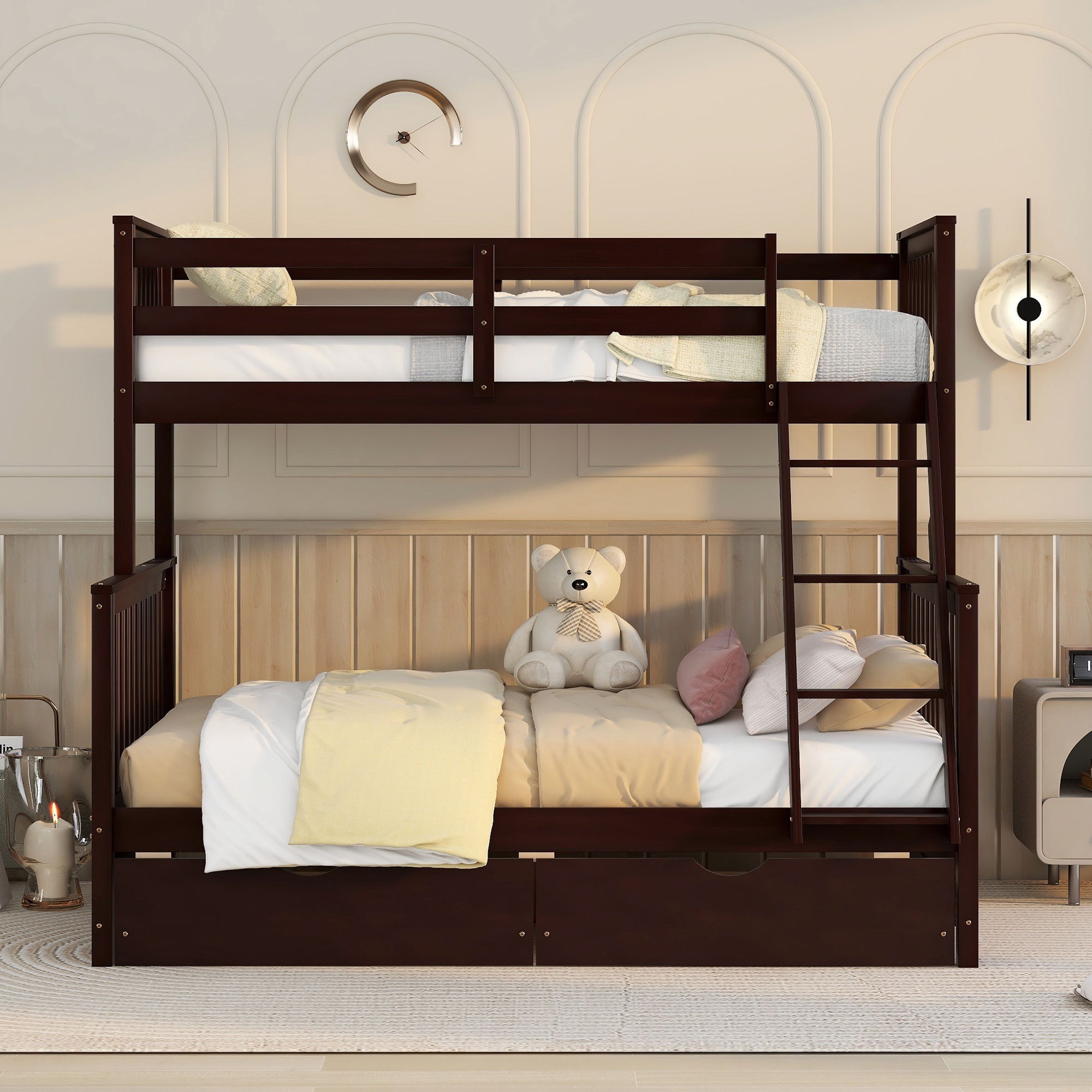 Bunk Bed With Ladders And 2 Storage Drawers