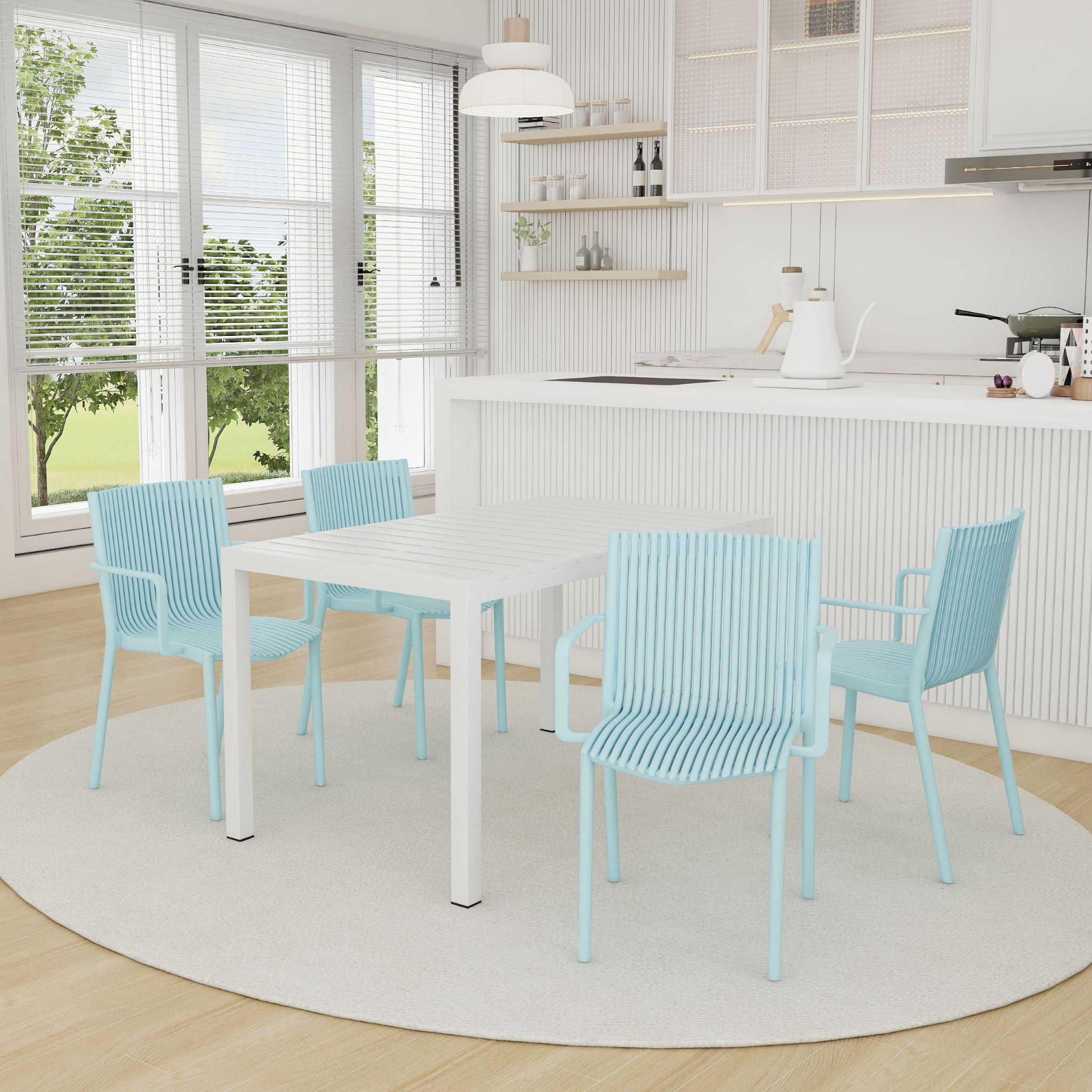 4 Piece Stackable Single Chairs With Vertical Stripe Design For All Weather
