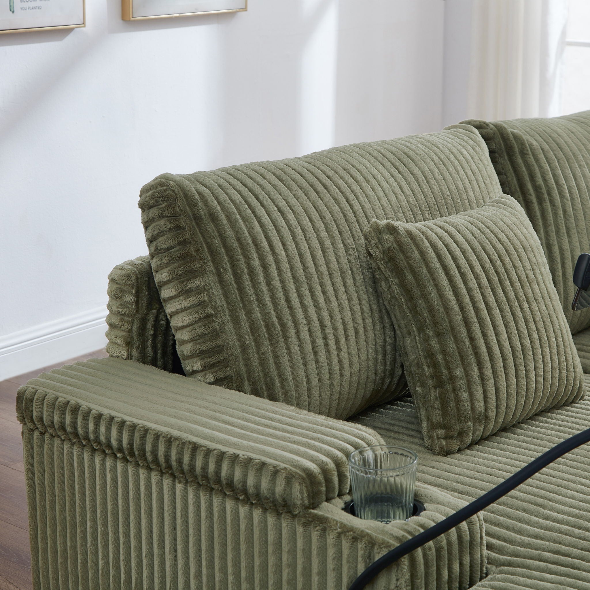 Modern Chaise Sofa With Adjustable Backrest, Cup Holders, Phone Holder & Storage Compartments For Living Room