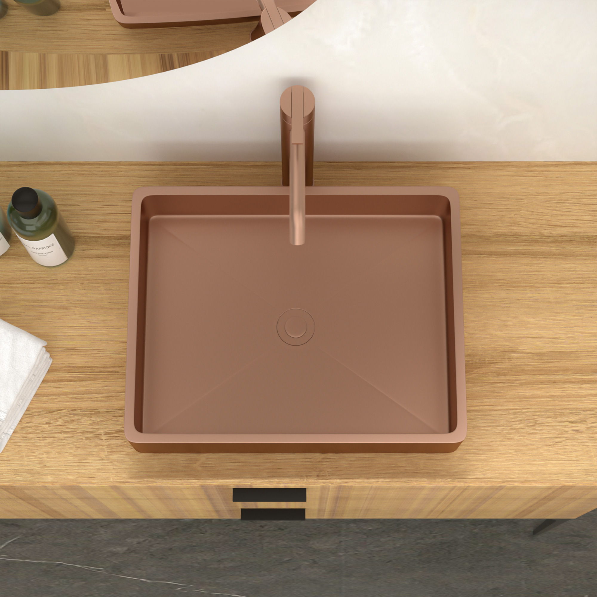19" X 15" Stainless Steel Bathroom Sink With Pop Up Drain, Nano Surface - Rose Gold