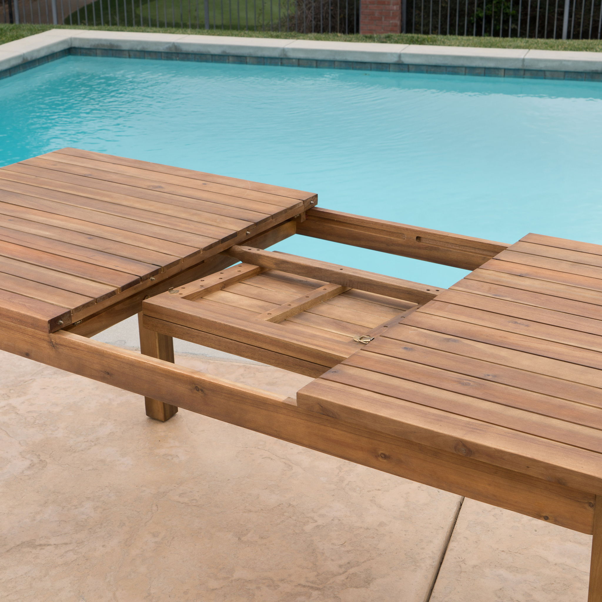 Wilson - Expandable Dining Table With Slat Design - Teak Acacia Wood
