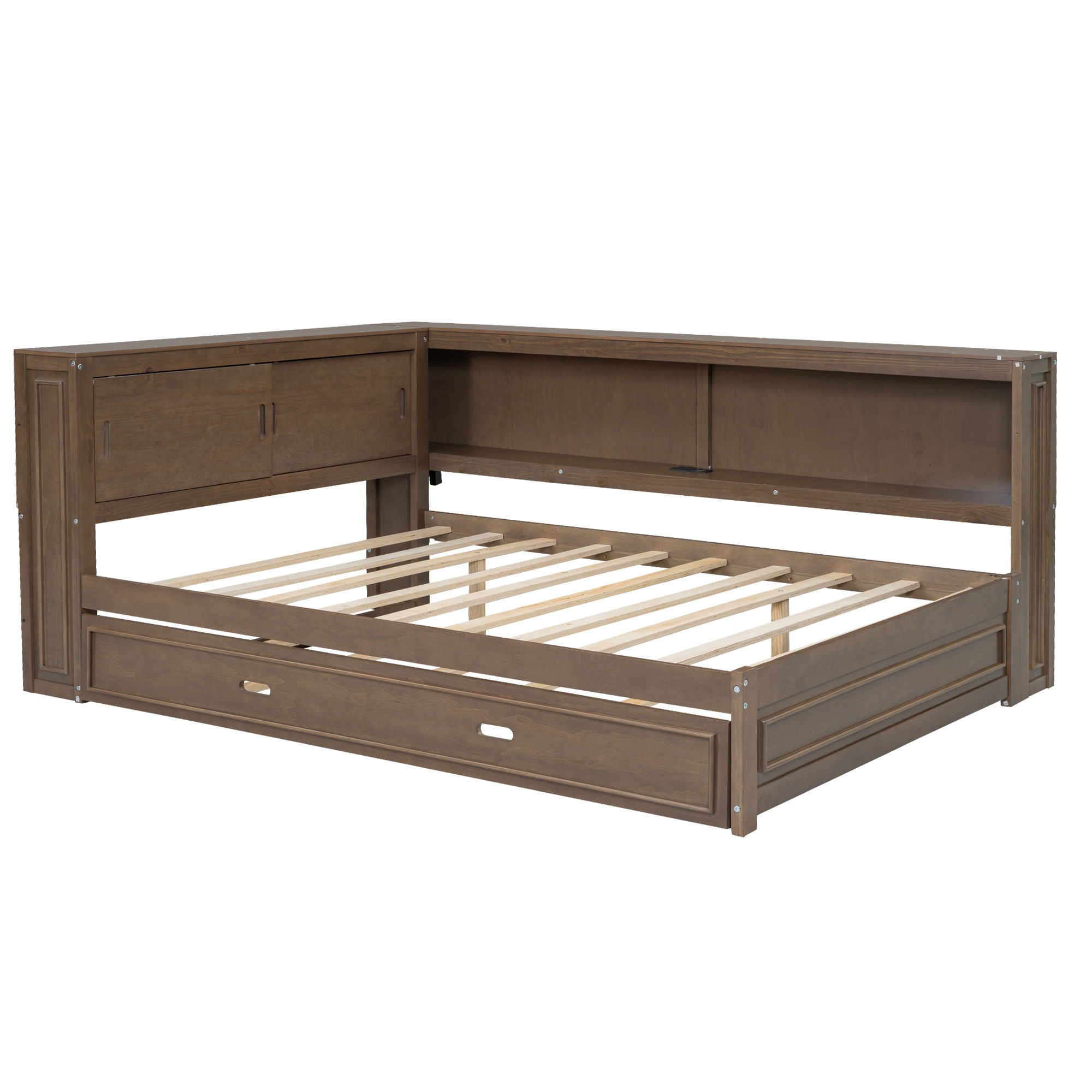 Daybed With Storage Shelves, LED, USB, And Trundle