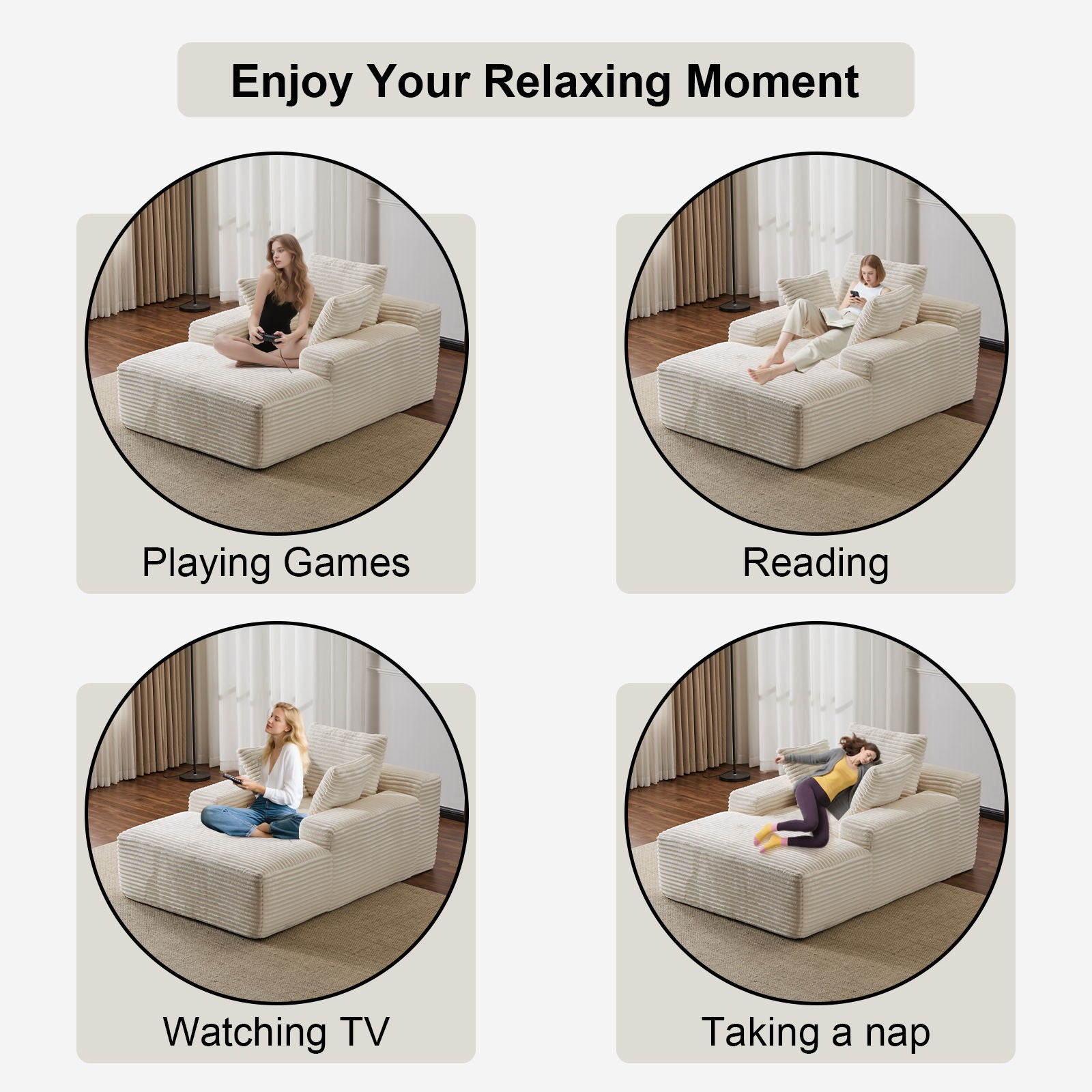 Oversized Chaise Lounge Chair Cozy Cloud Couch With 3 Throw Pillows And Wide Armrest