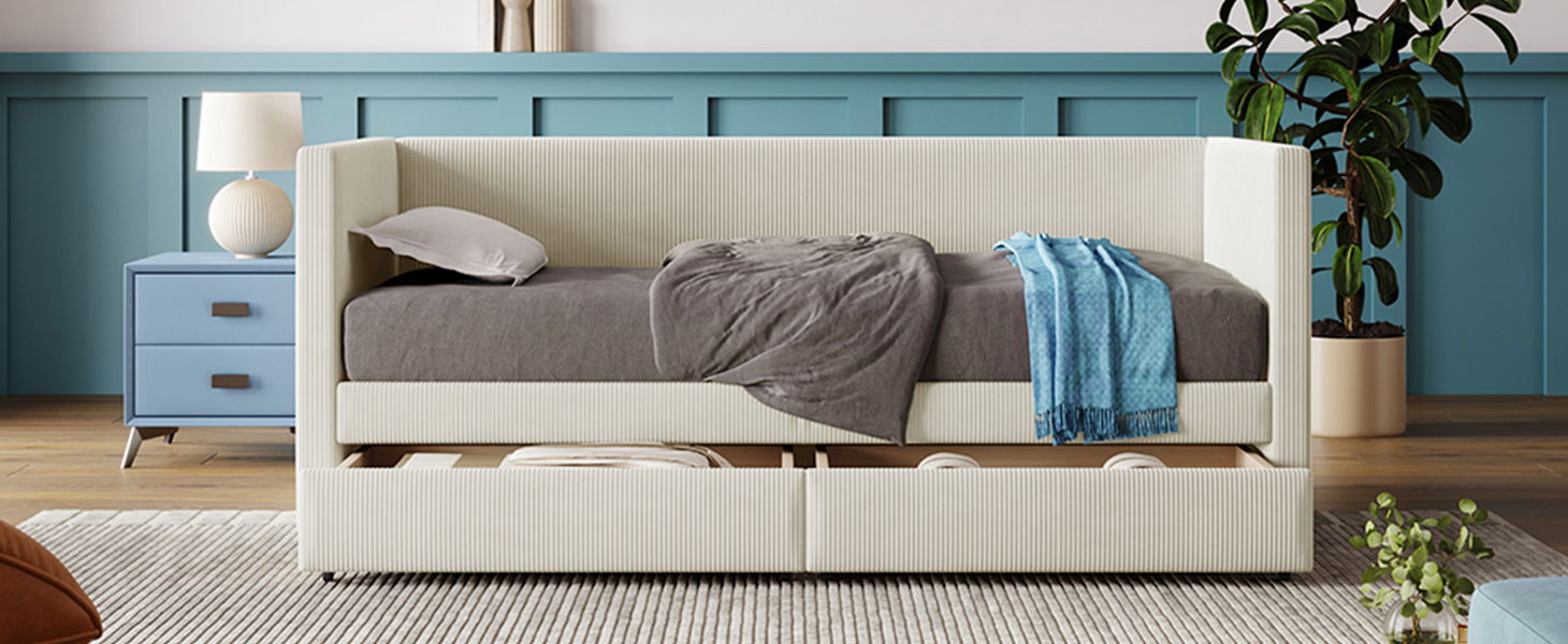 Daybed With Two Drawers And Wood Slat