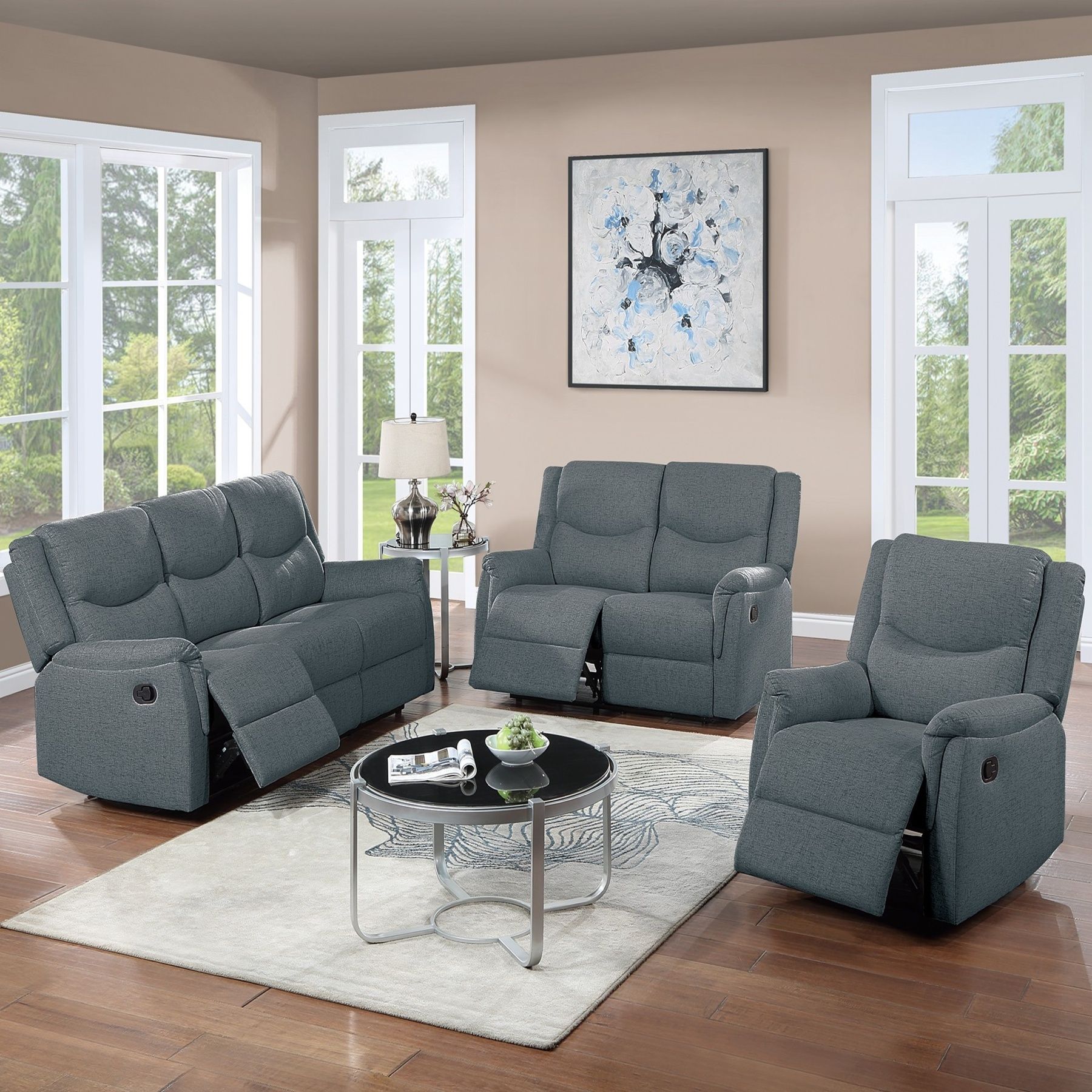 Manual Recliner With Upholstered Seat And Backrest Supportive Headrest