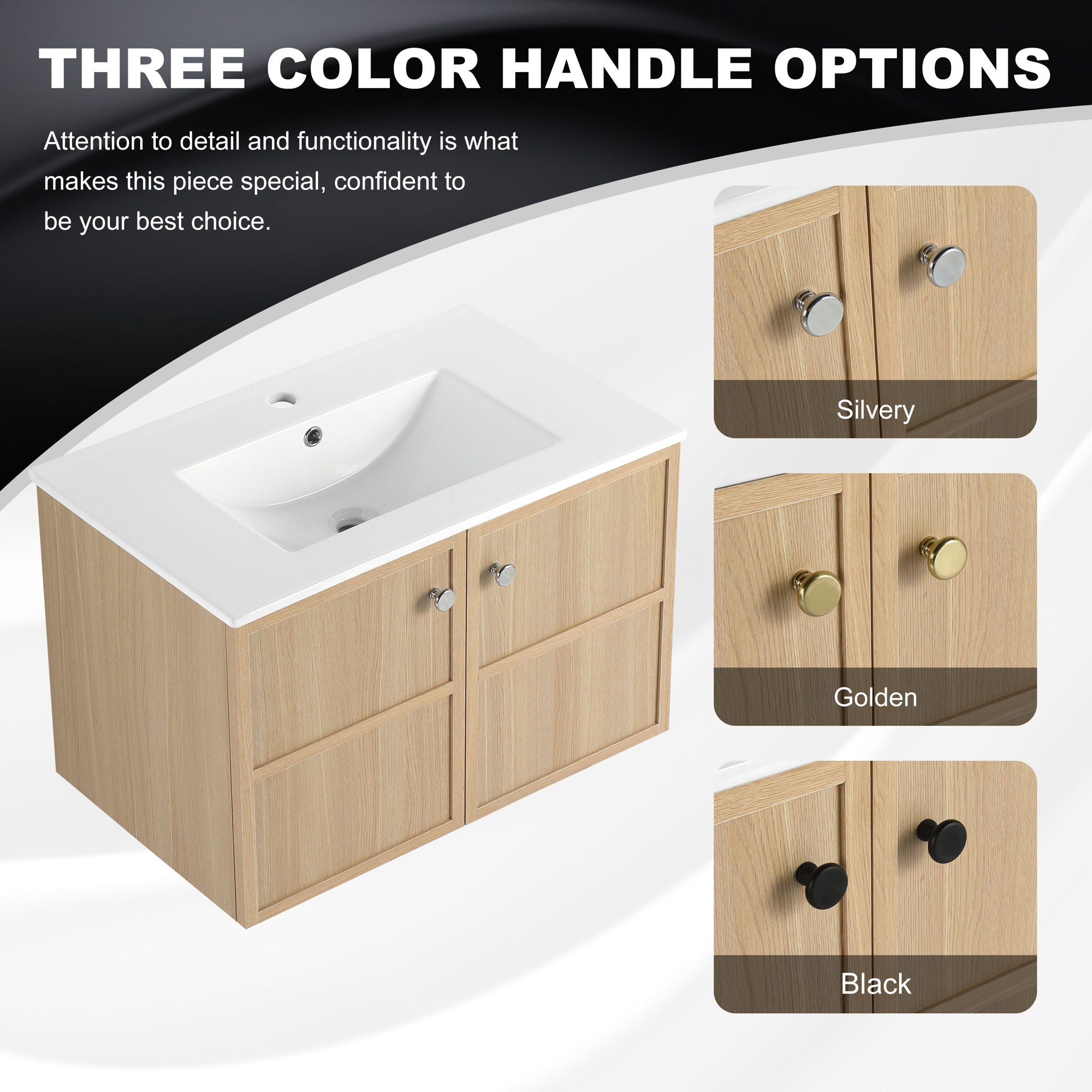 Wall Mounted Bathroom Vanity With Ceramic Sink And 2 Soft Closing Doors