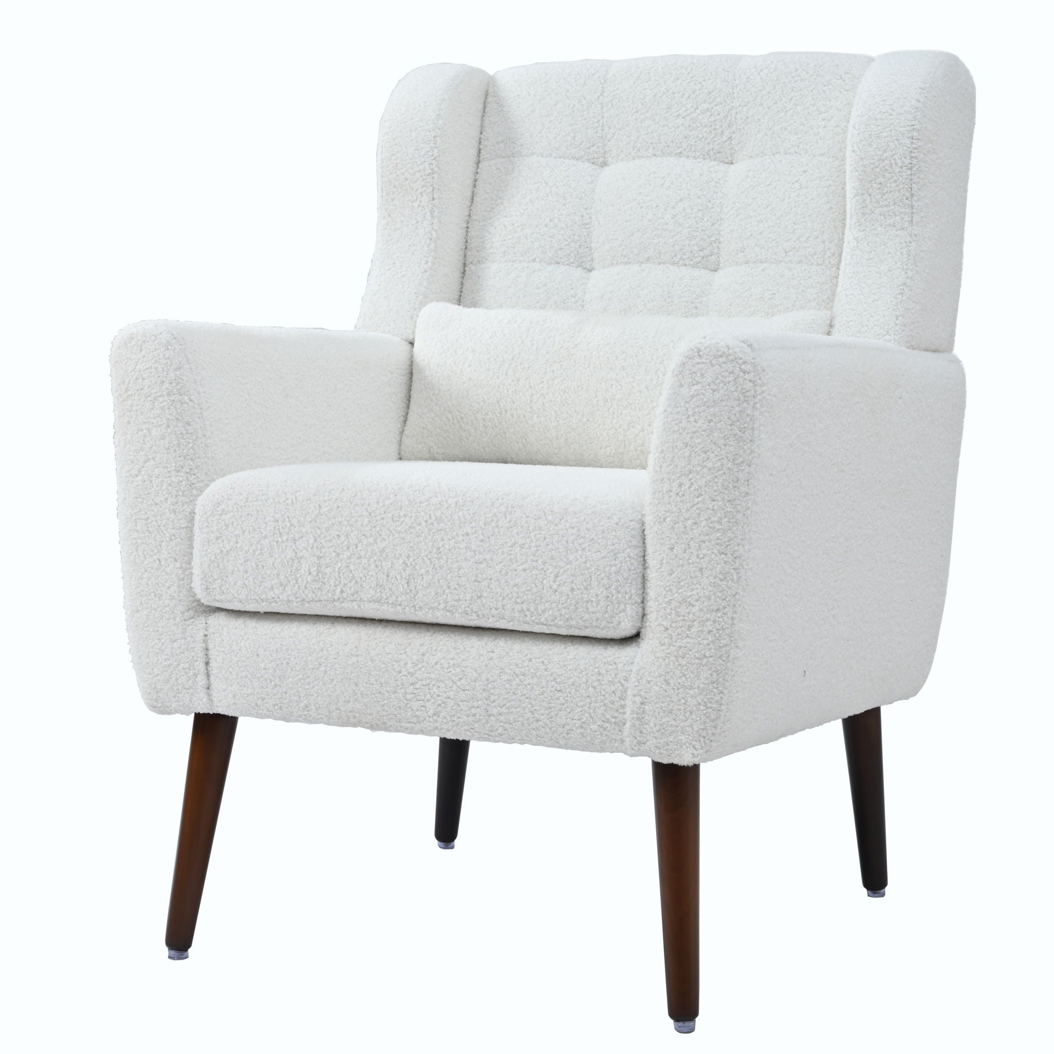 Modern Accent Chair, Arm Chairs For Living Room, Upholstered Mordern Armchair, Comfy Soft Padded Lounge Chair In Small Space, Bedroom, With Pillow, Solid Wood Leg