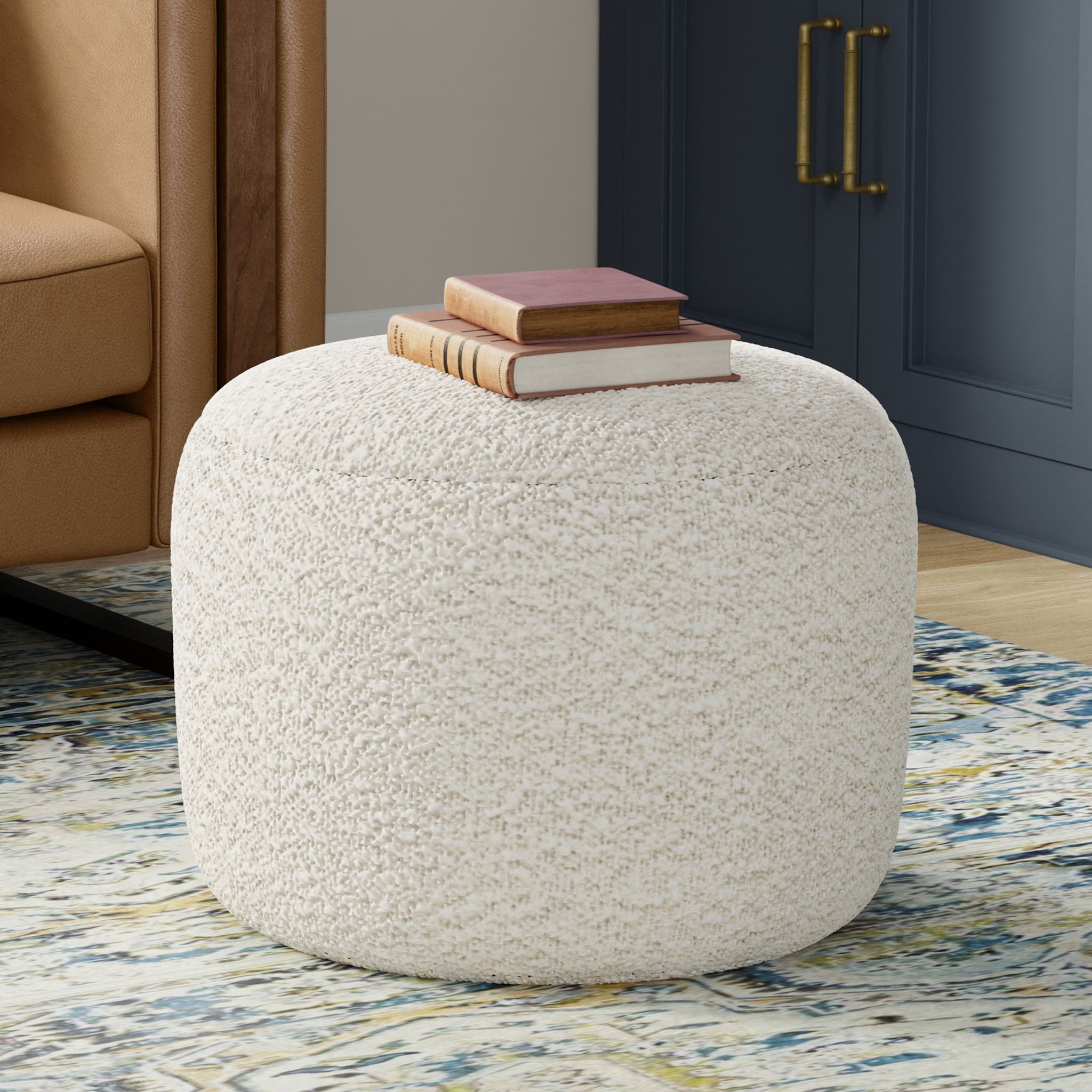 Chantal - Round Pouf - White