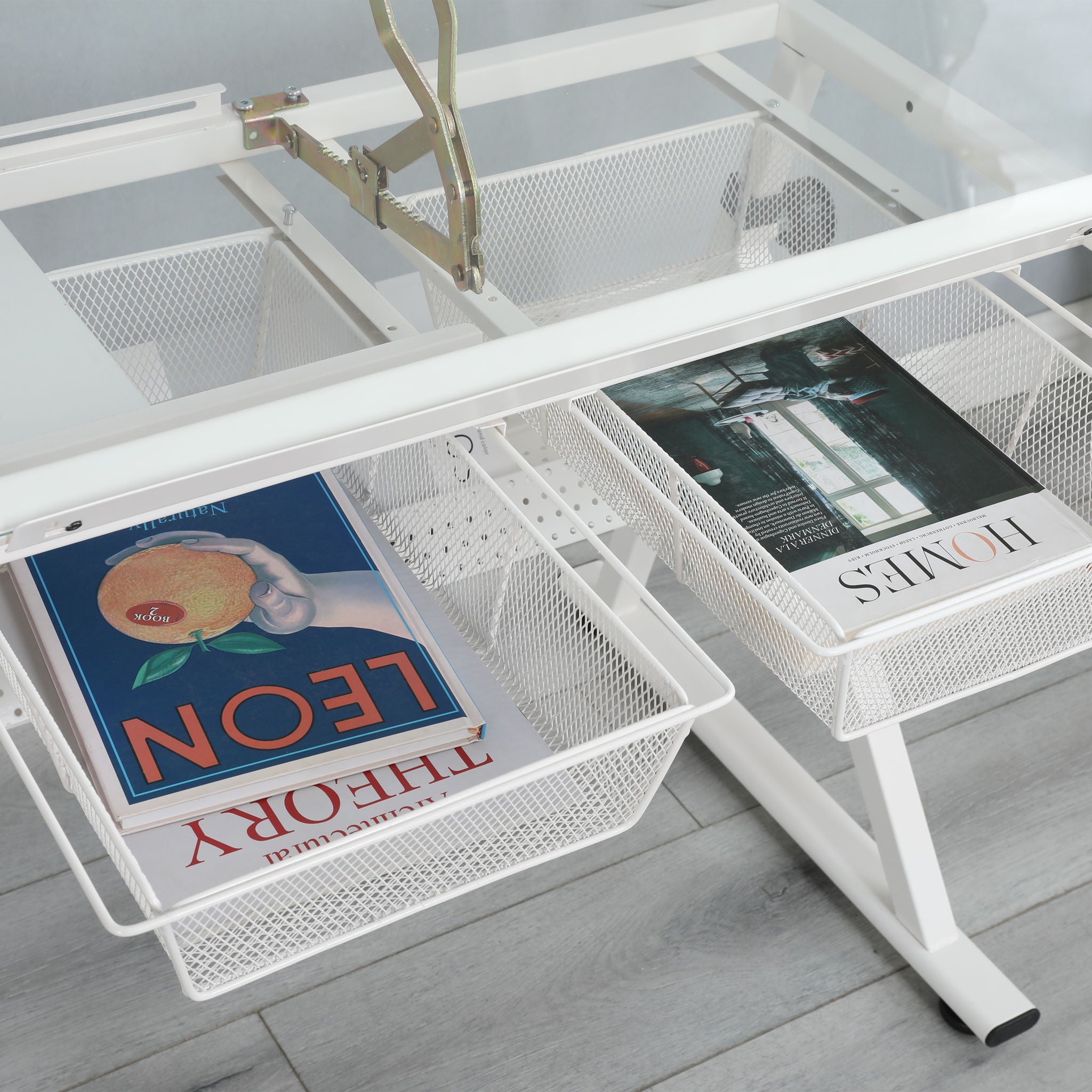 Adjustable Tempered Glass Drafting Printing Table With Chair