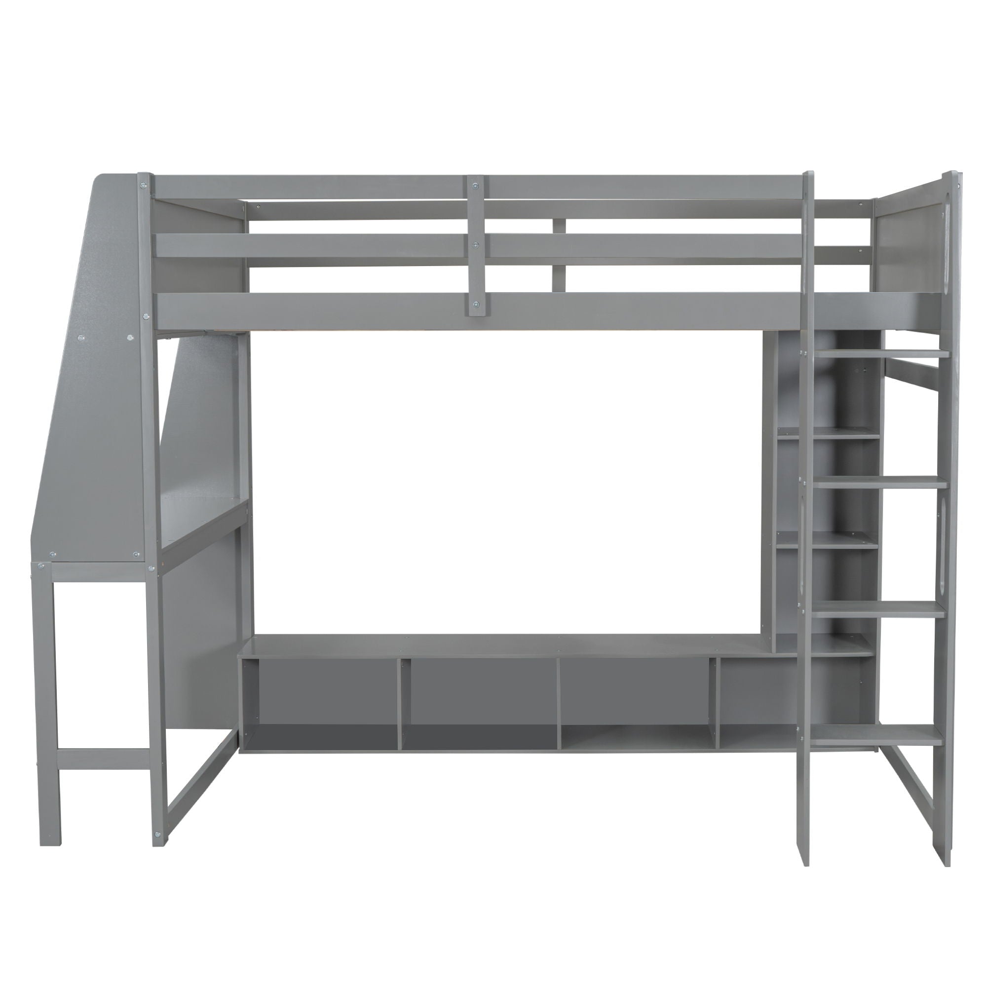 Gaming Loft Bed With Desk, Multi Storage Shelves, LED Lighting, And Hanging Clothes Rack