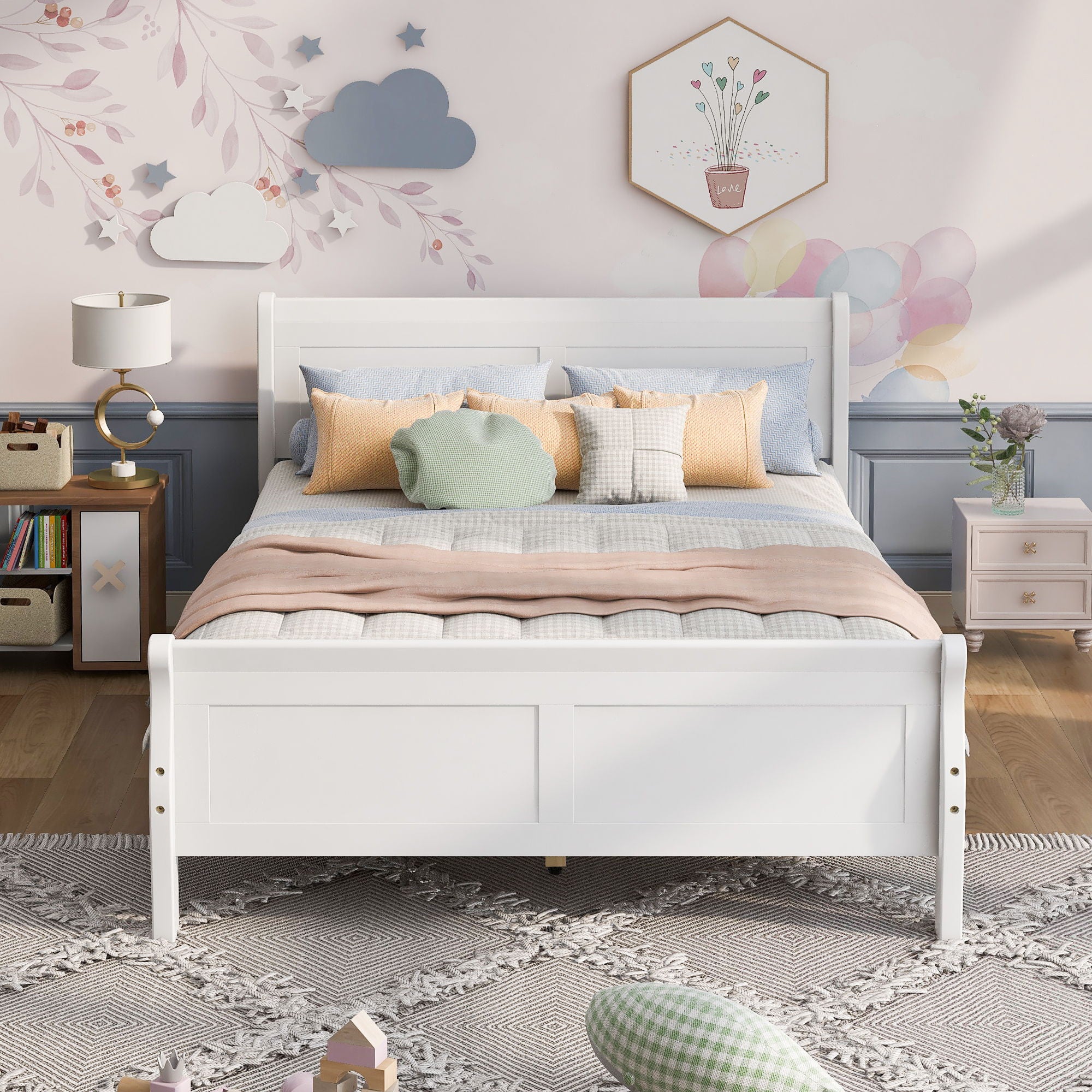 Platform Bed Frame Mattress Foundation Sleigh Bed With Headboard / Footboard / Wood Slat Suppor