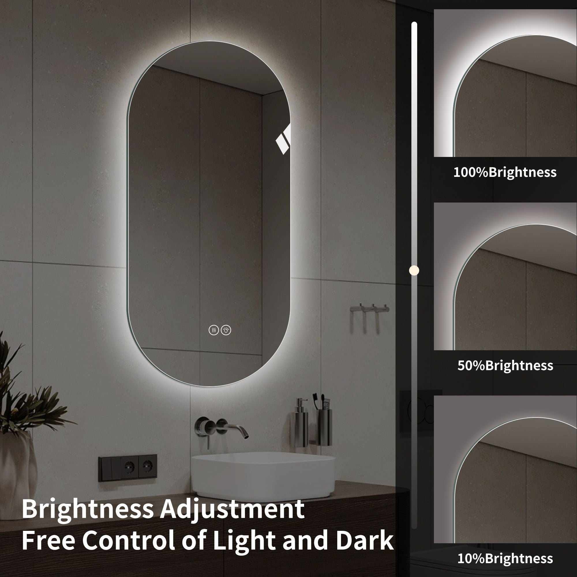 Smart Wall Mounted LED Touch Screen Mirror With Anti Fog Function And Adjustable Lighting - Antique Silver