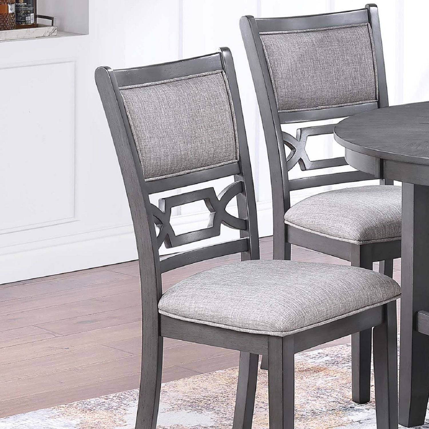 5 Piece Dining Set With Storage Shelves Round Table And Upholstered Side Chairs - Gray