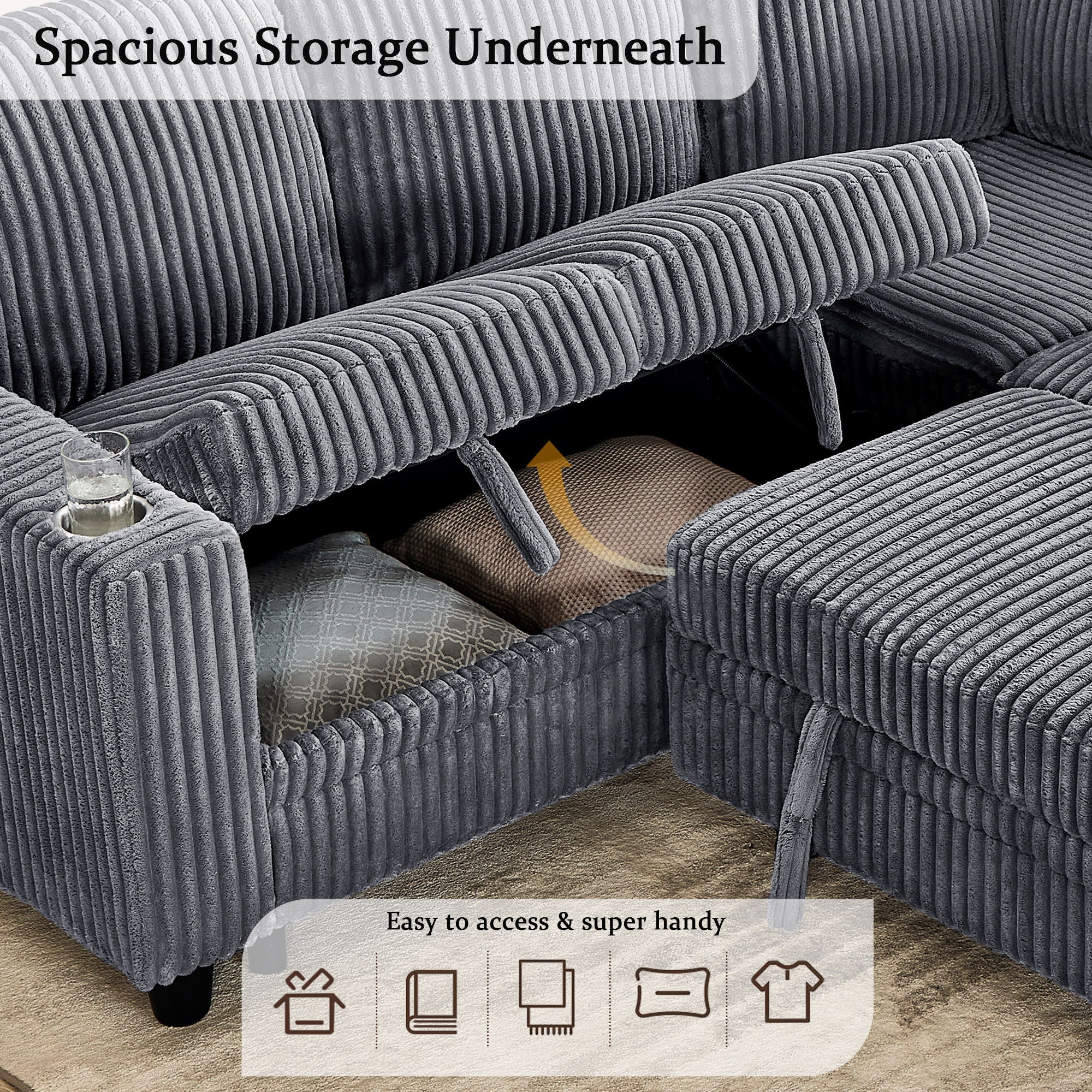 L-Shaped Sofa With Pull Out Sofa Bed With USB