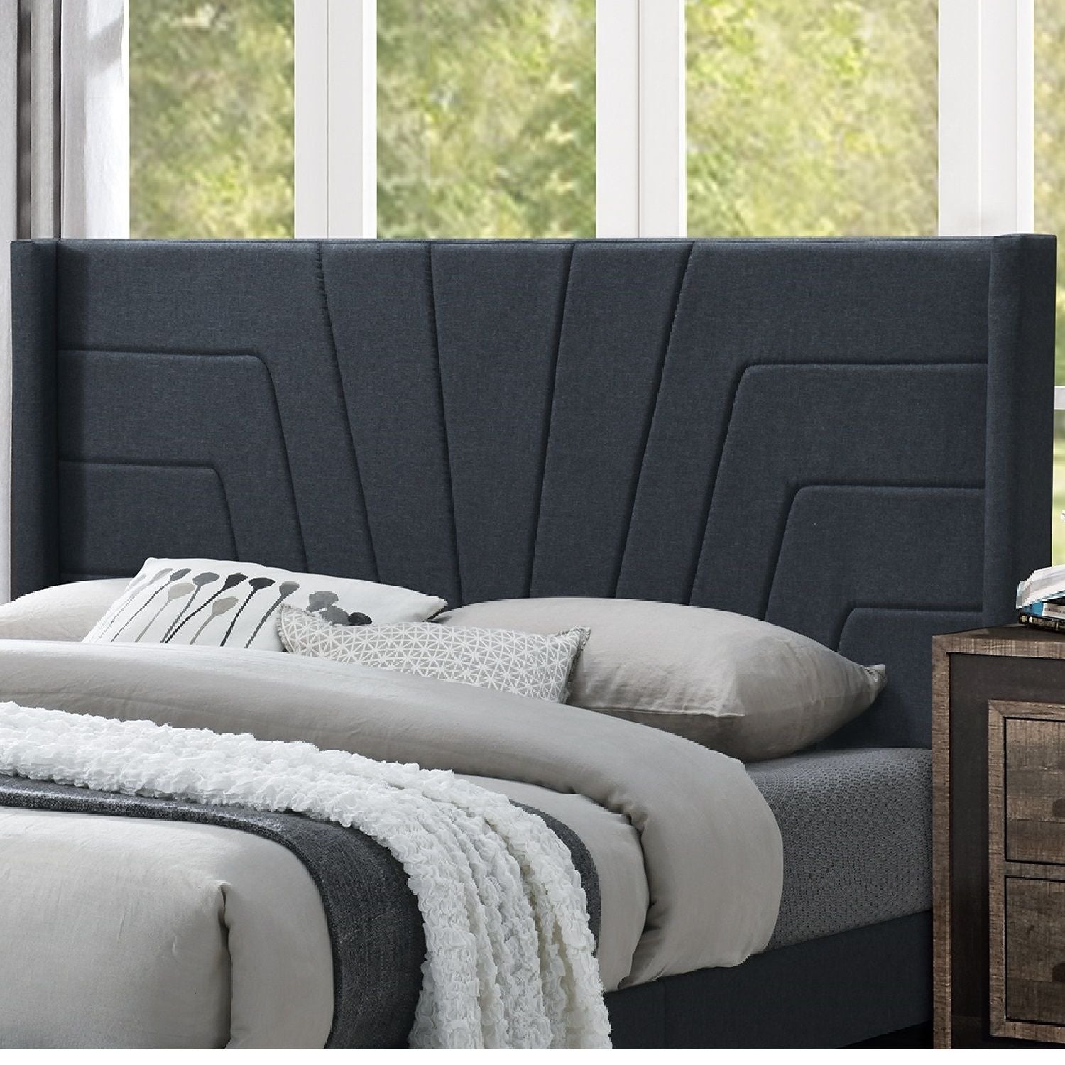 Eastern King Size Bed, Upholstered Platform Bedframe - Charcoal