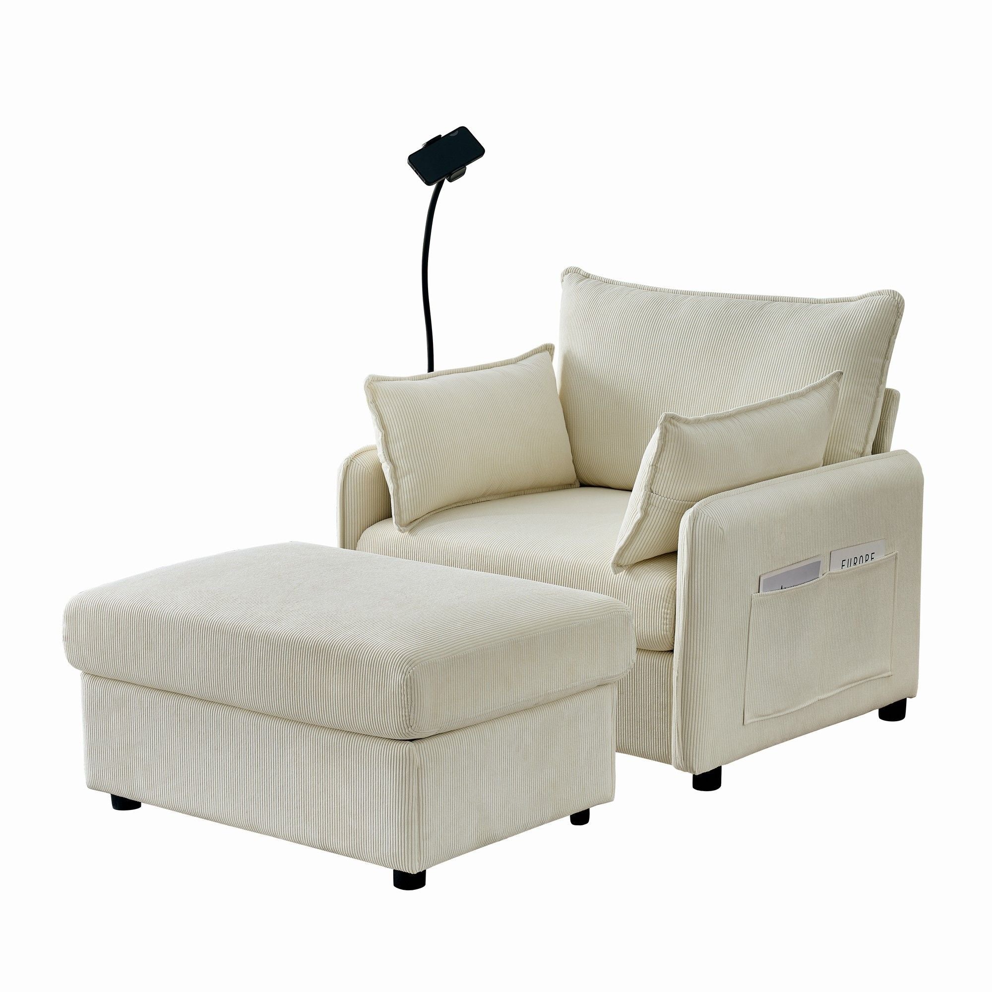 Comfy Oversized Chaise Lounge Chair With Ottoman And Storage