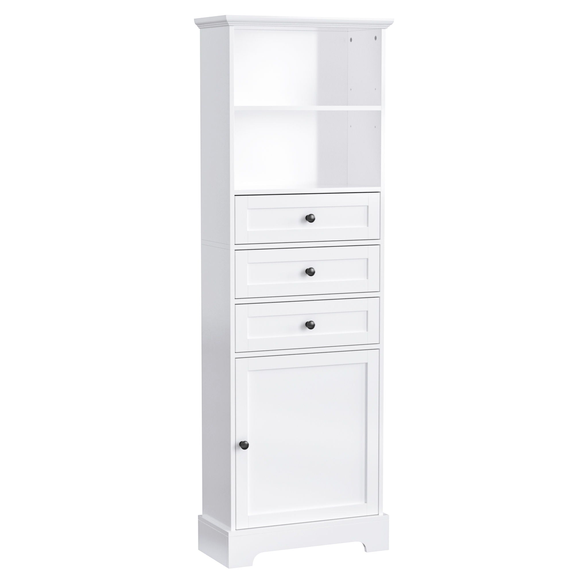 Tall Storage Cabinet With 3 Drawers And Adjustable Shelves For Bathroom
