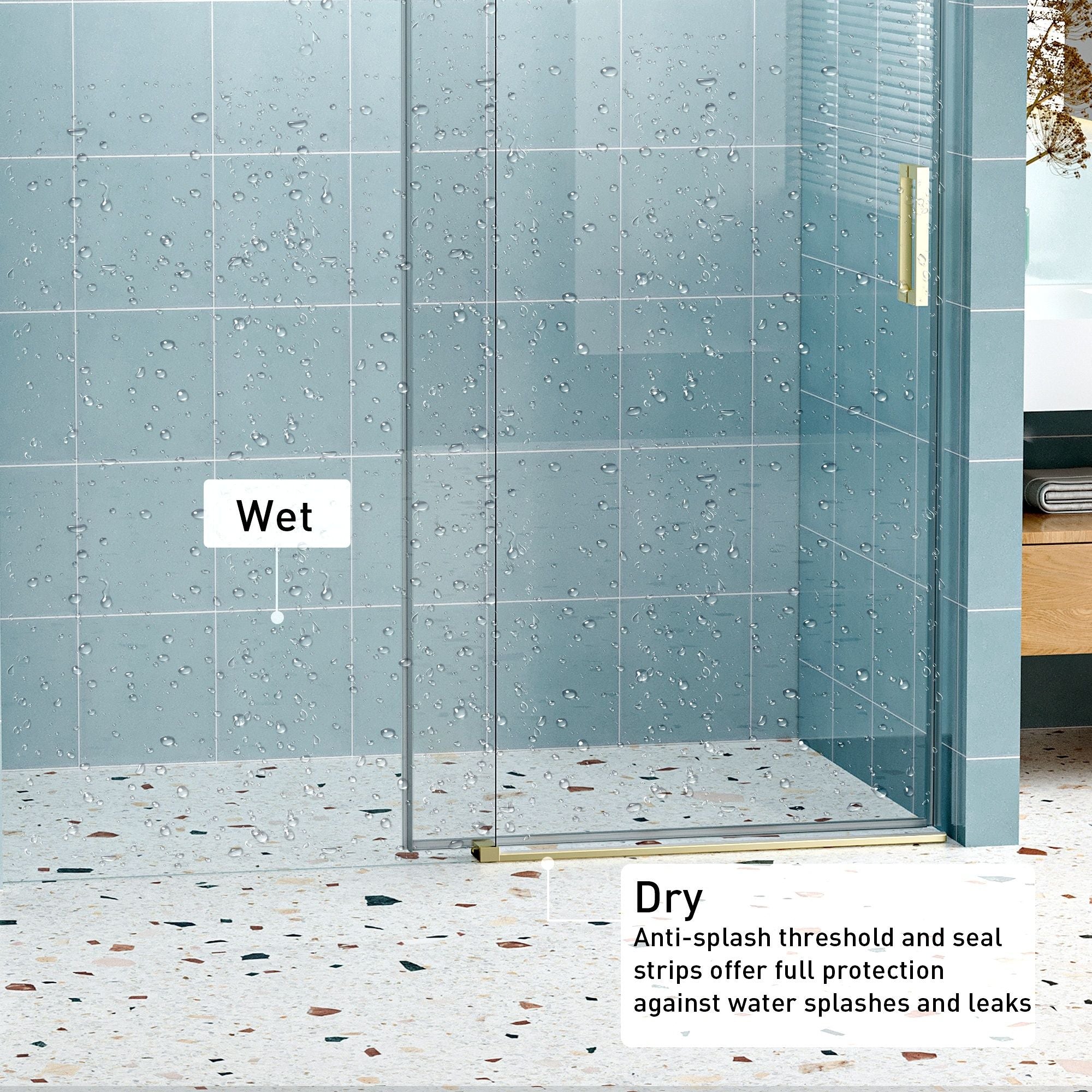 Frameless Soft-Closing Shower Door, 1/4" (6 Mm) Tempered Glass Single Sliding With Explosion Proof Coating