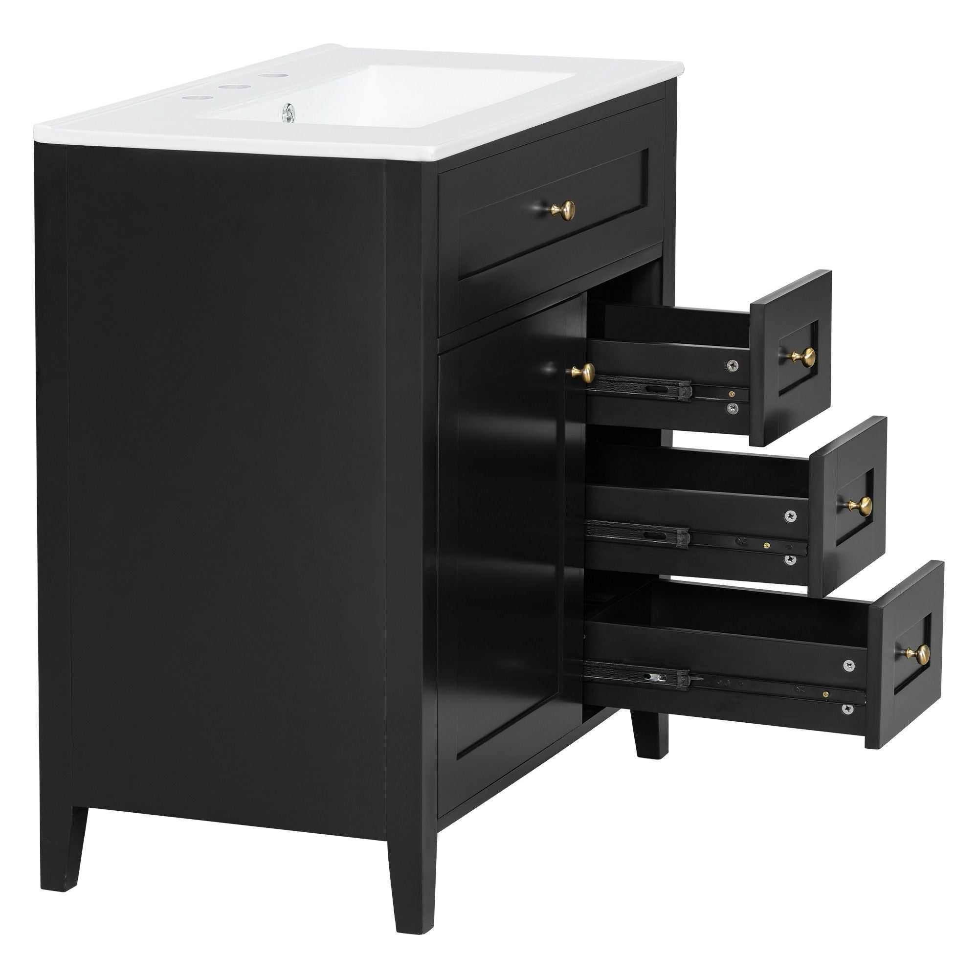 Bathroom Vanity With Sink, 3 Drawers And Adjustable Shelf